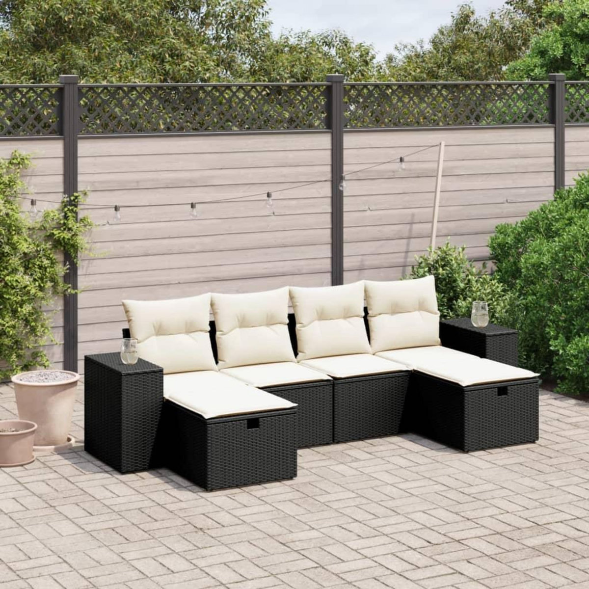VIDAXL Salon de jardin 6 pcs avec coussins noir resine tressee
