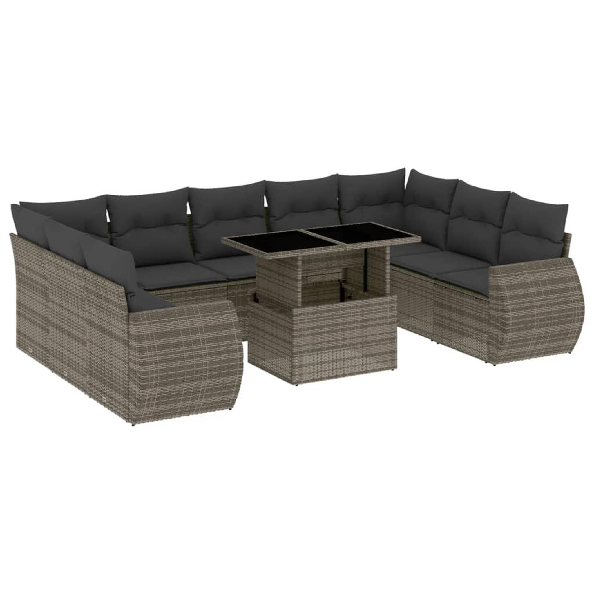 Voir la diapositive 2 : VIDAXL Salon de jardin avec coussins 10 pcs gris resine tressee