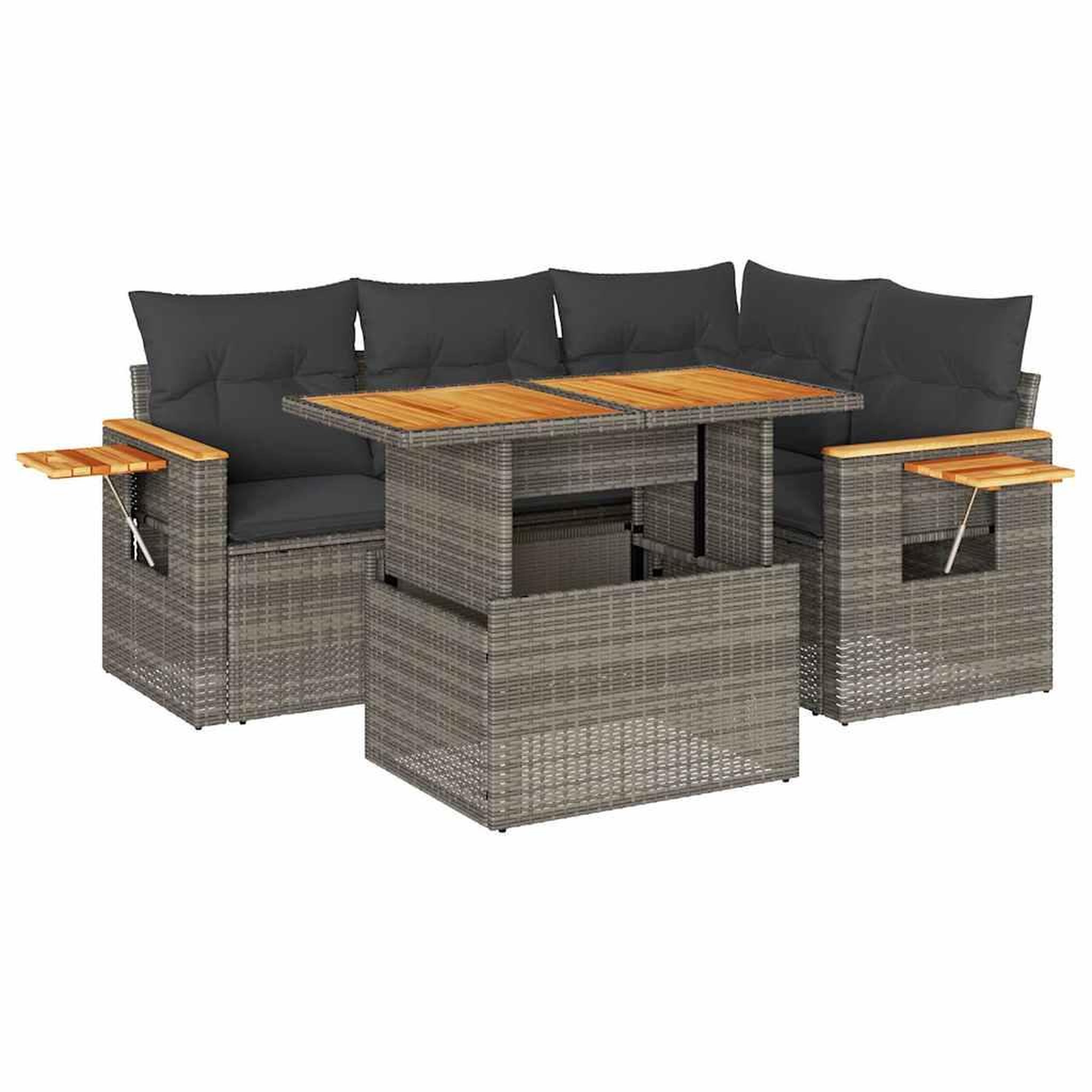 Voir la diapositive 2 : VIDAXL Salon de jardin 5 pcs avec coussins gris resine tressee acacia