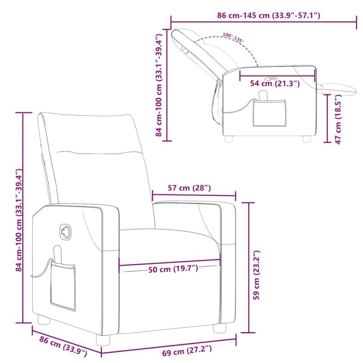 VIDAXL Fauteuil de massage inclinable Taupe Tissu