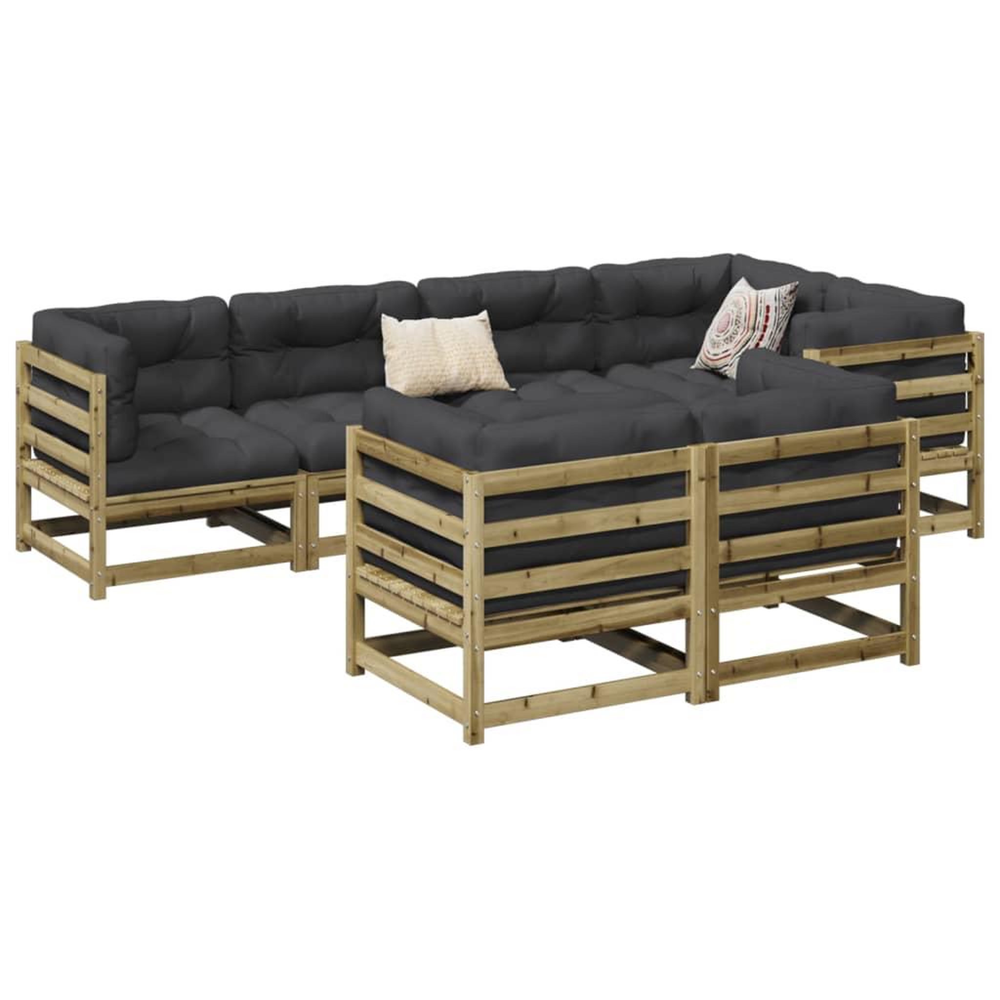 Voir la diapositive 1 : VIDAXL Salon de jardin 7 pcs avec coussins bois de pin impregne