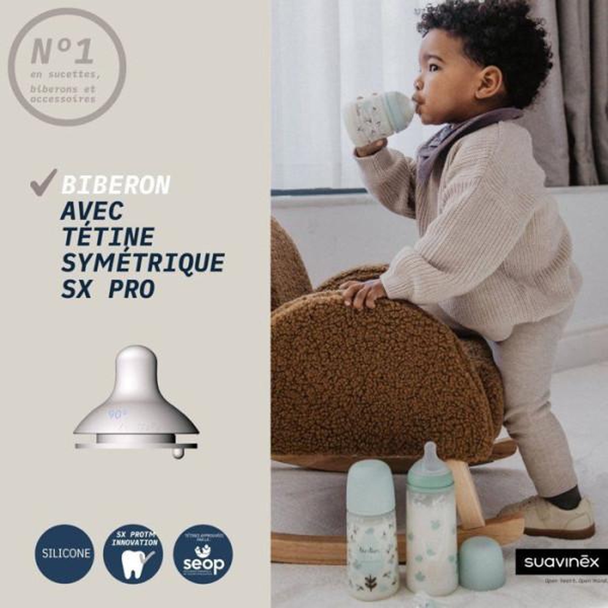 Voir la diapositive 4 : Suavinex Biberon verre - suavinex - birdies - tétine sx pro s - 240 ml - 3 a 6 mois- vert