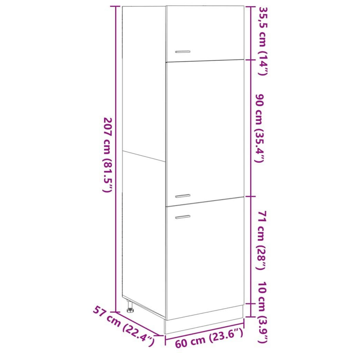 VIDAXL Armoire de refrigerateur Chene sonoma 60x57x207 cm Agglomere