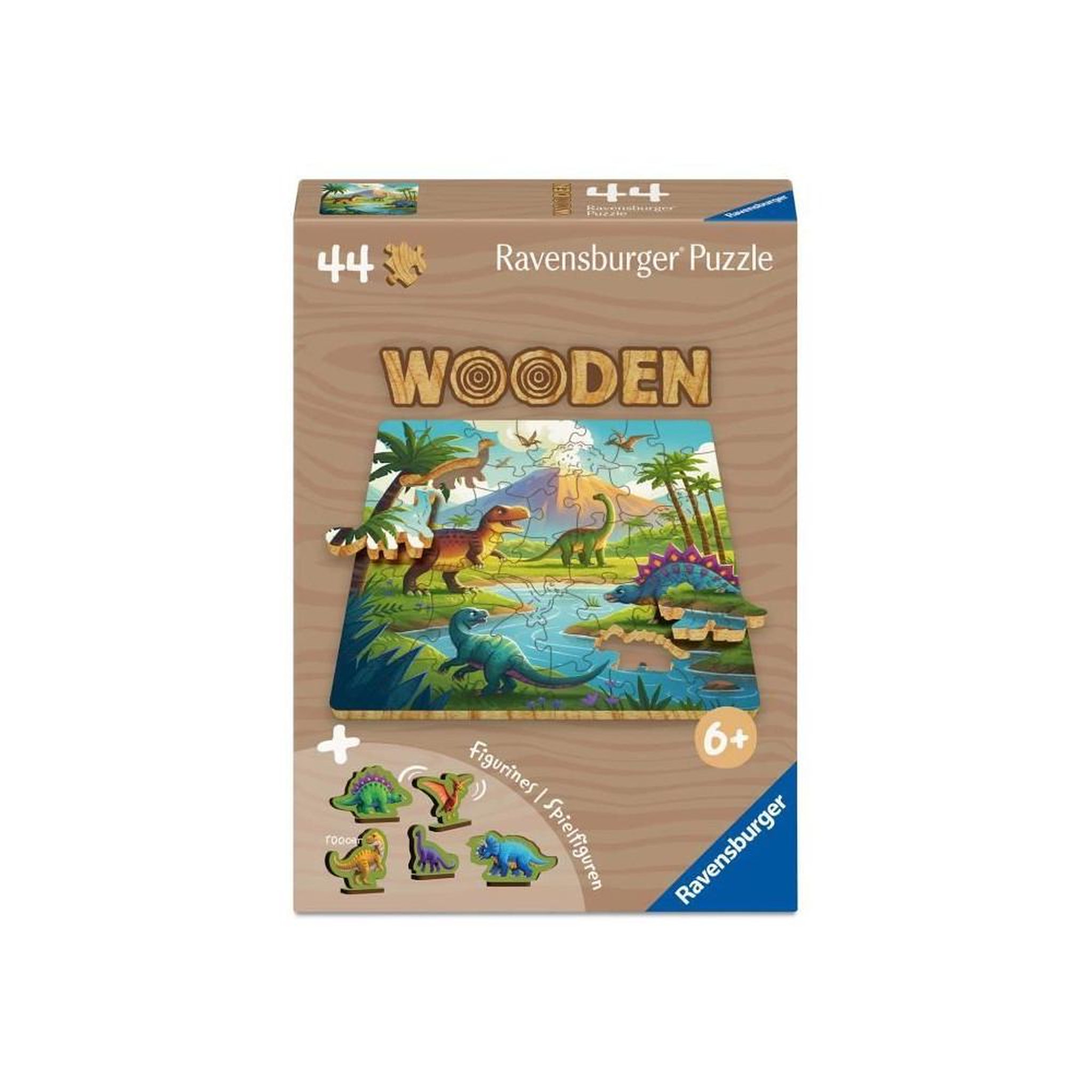 RAVENSBURGER Puzzle en bois enfant – Les dinosaures – 44 pièces – Jouet éducatif