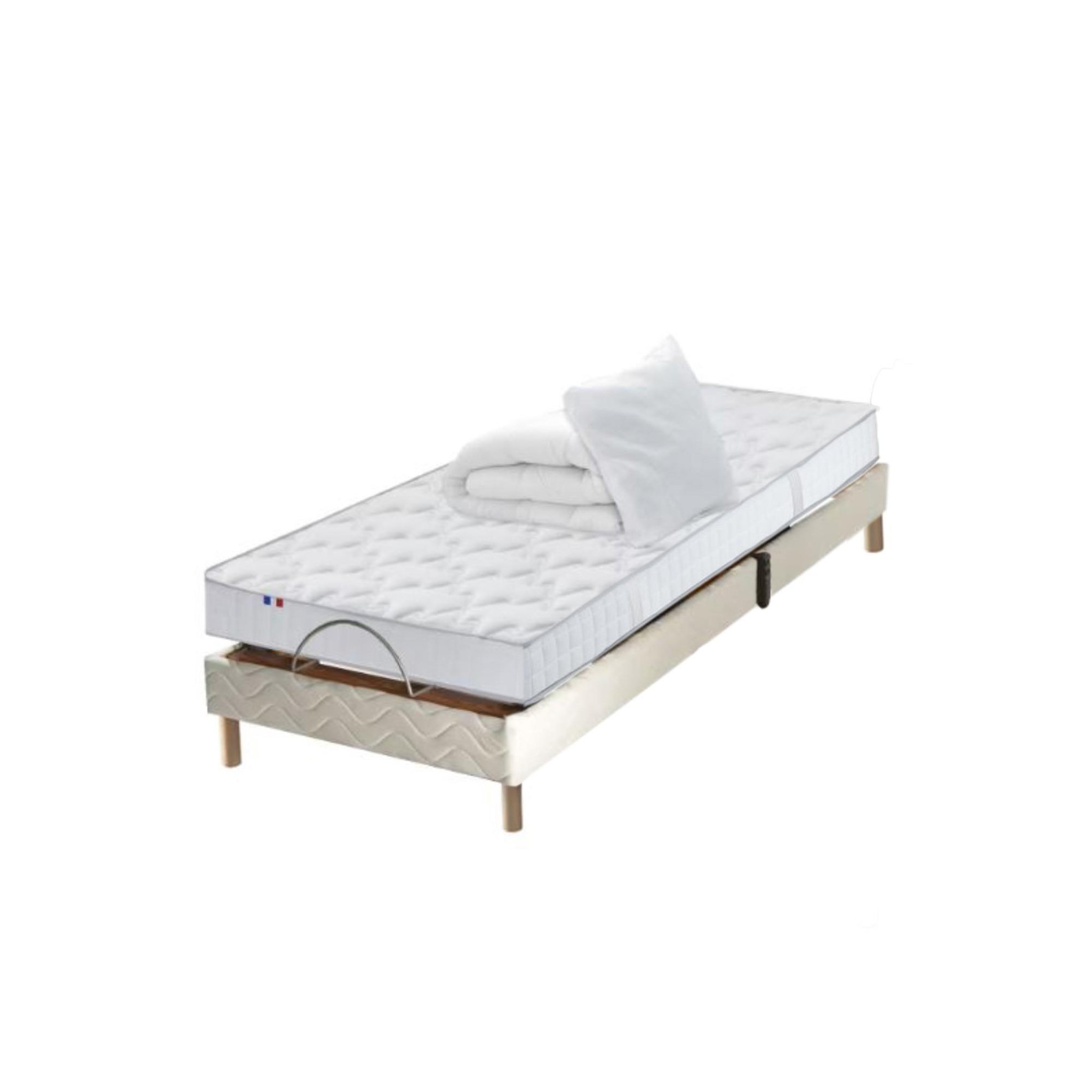 IDLITERIE Ensemble relaxation 100% latex 3 zones + couette + oreillers + sommier 90 x 190