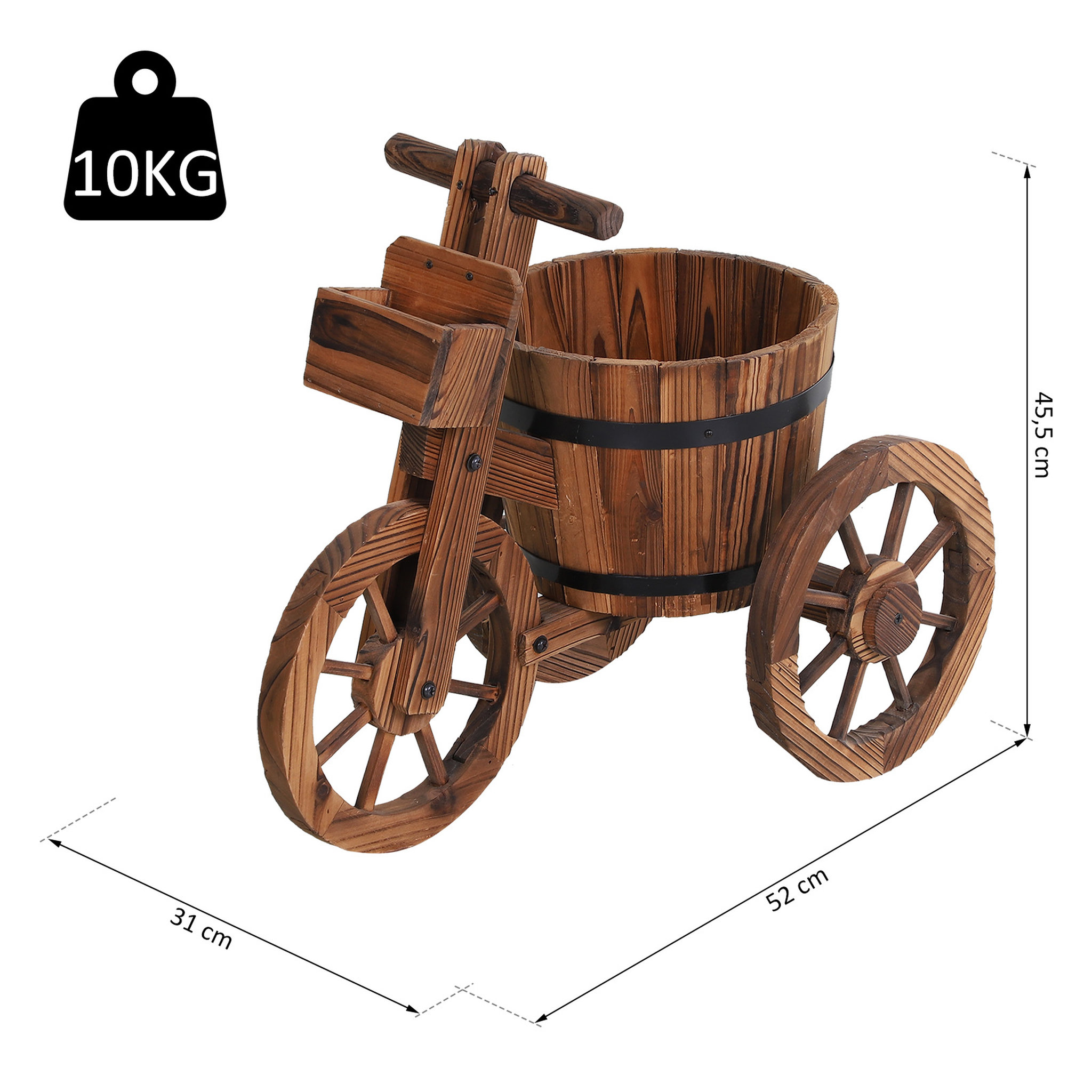 Voir la diapositive 3 : OUTSUNNY Porte plante tricycle - étagère de pots de fleurs - jardinière dim. 52L x 31l x 45H cm - bois de sapin