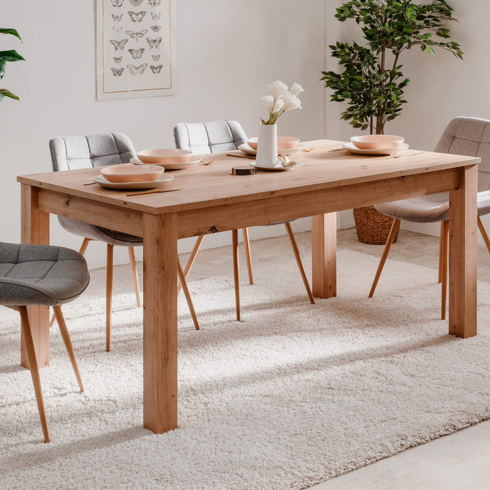 Voir la diapositive 2 : CONCEPT USINE Table à manger extensible style scandinave bois 10 personnes skadar