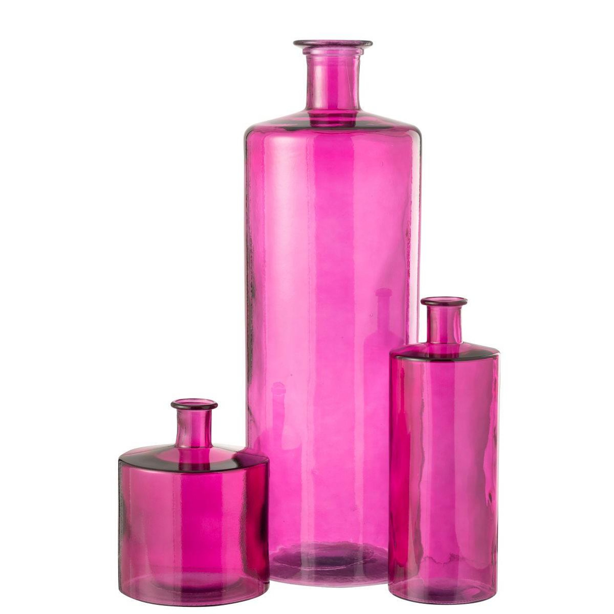 Voir la diapositive 2 : J-LINE Vase bouteille en verre  ricot  40cm rose