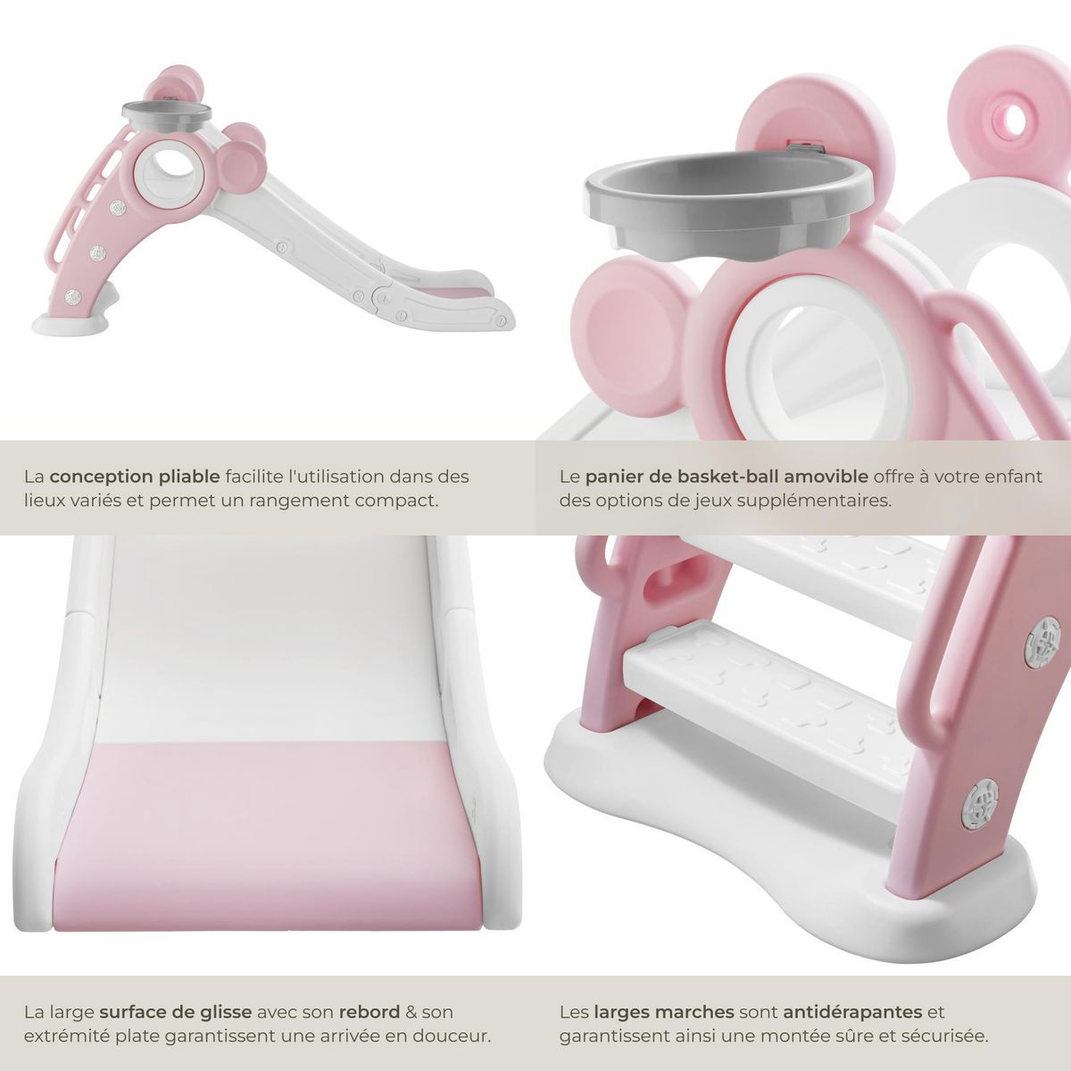 tectake Toboggan pour enfants à partir de 2 ans rose vif