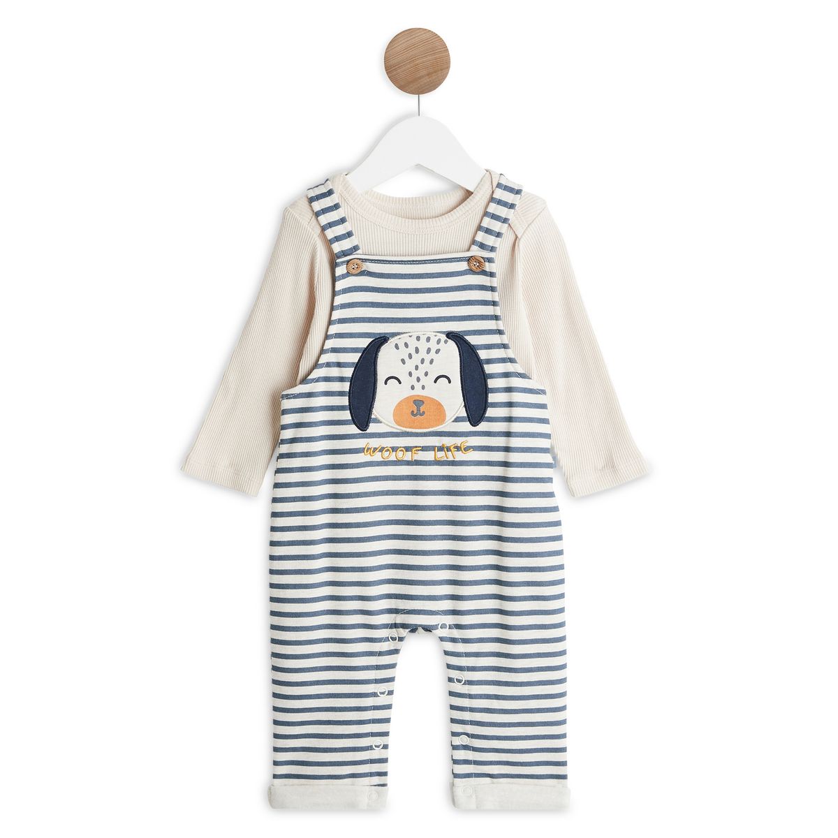 INEXTENSO Ensemble de naissance salopette à rayures chien + body manches longues bébé garçon