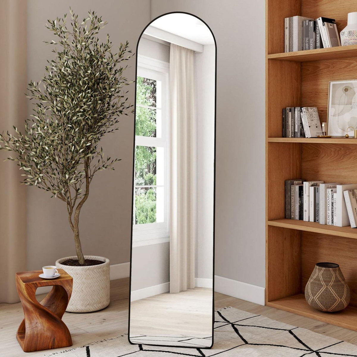 ID MARKET Miroir sur pied contour noir 160 x 40 cm