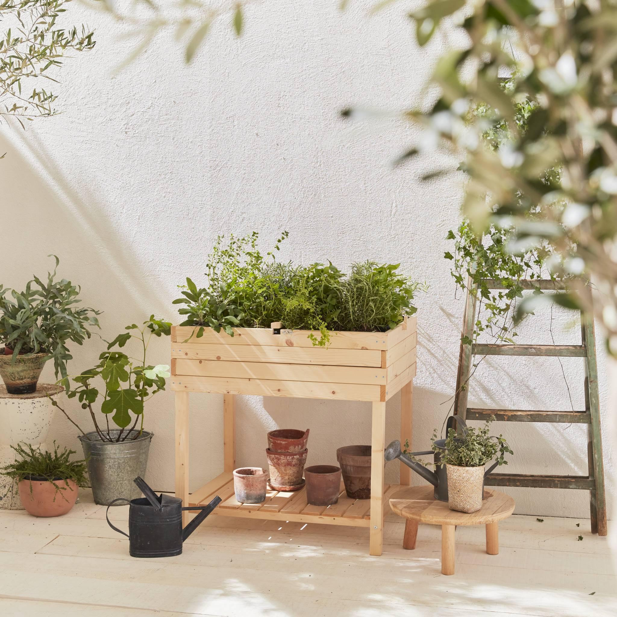 Voir la diapositive 1 : SWEEEK Carré potager sur pieds 80x60.  Anémone -  potager en épicéa finlandais
