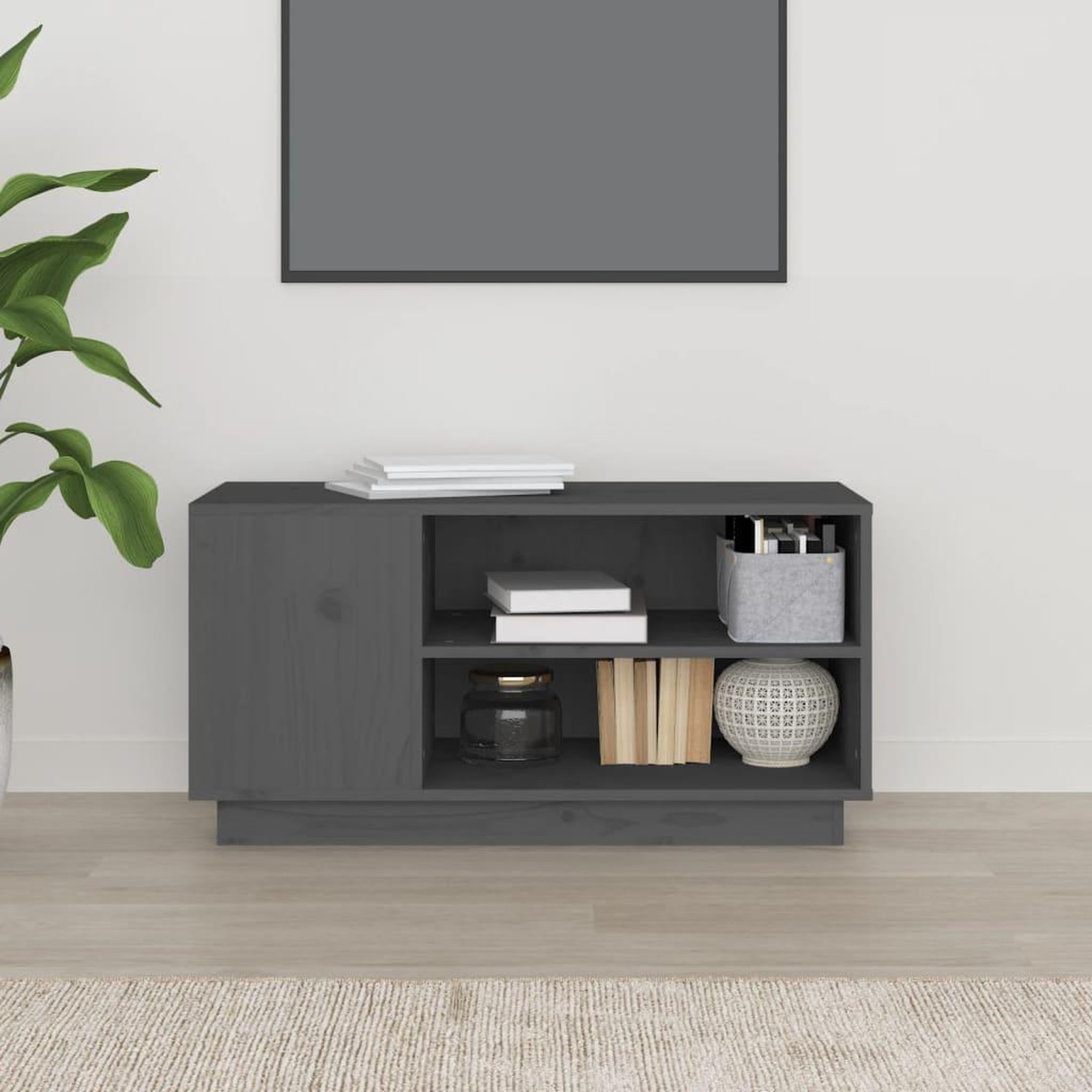 Voir la diapositive 3 : VIDAXL Meuble TV Gris 80x35x40,5 cm Bois de pin massif