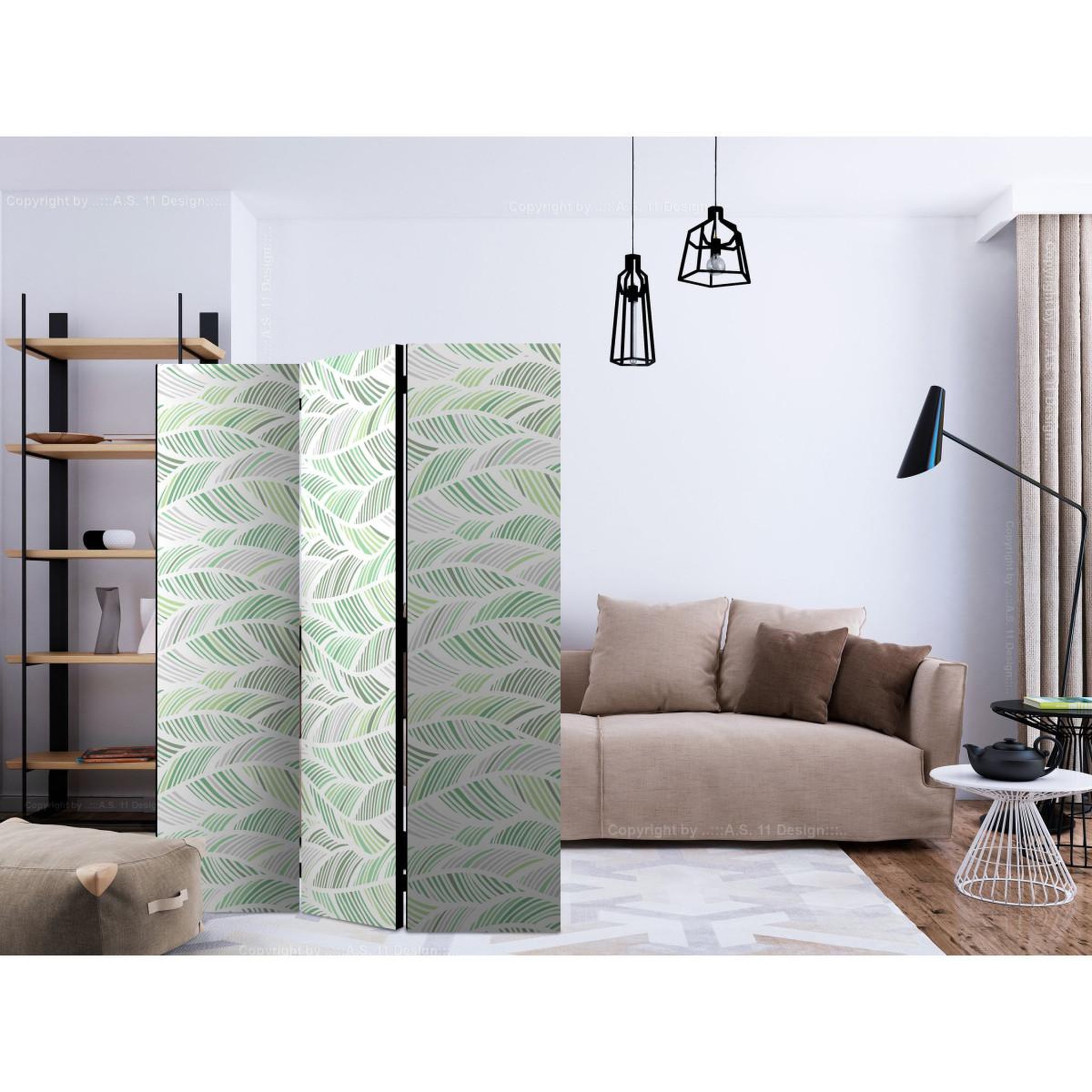 Voir la diapositive 2 : Paris Prix Paravent 3 volets  green waves  135x172cm