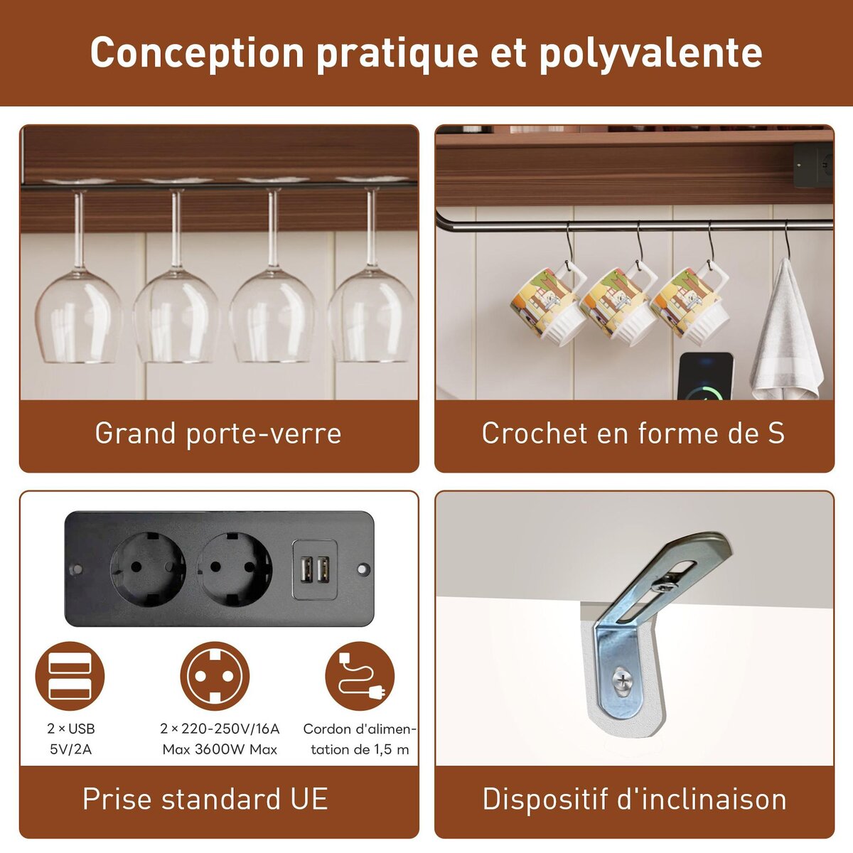 MERAX Buffet de cuisine 2 portes 0 tiroir - 120 cm blanc+naturel mdf