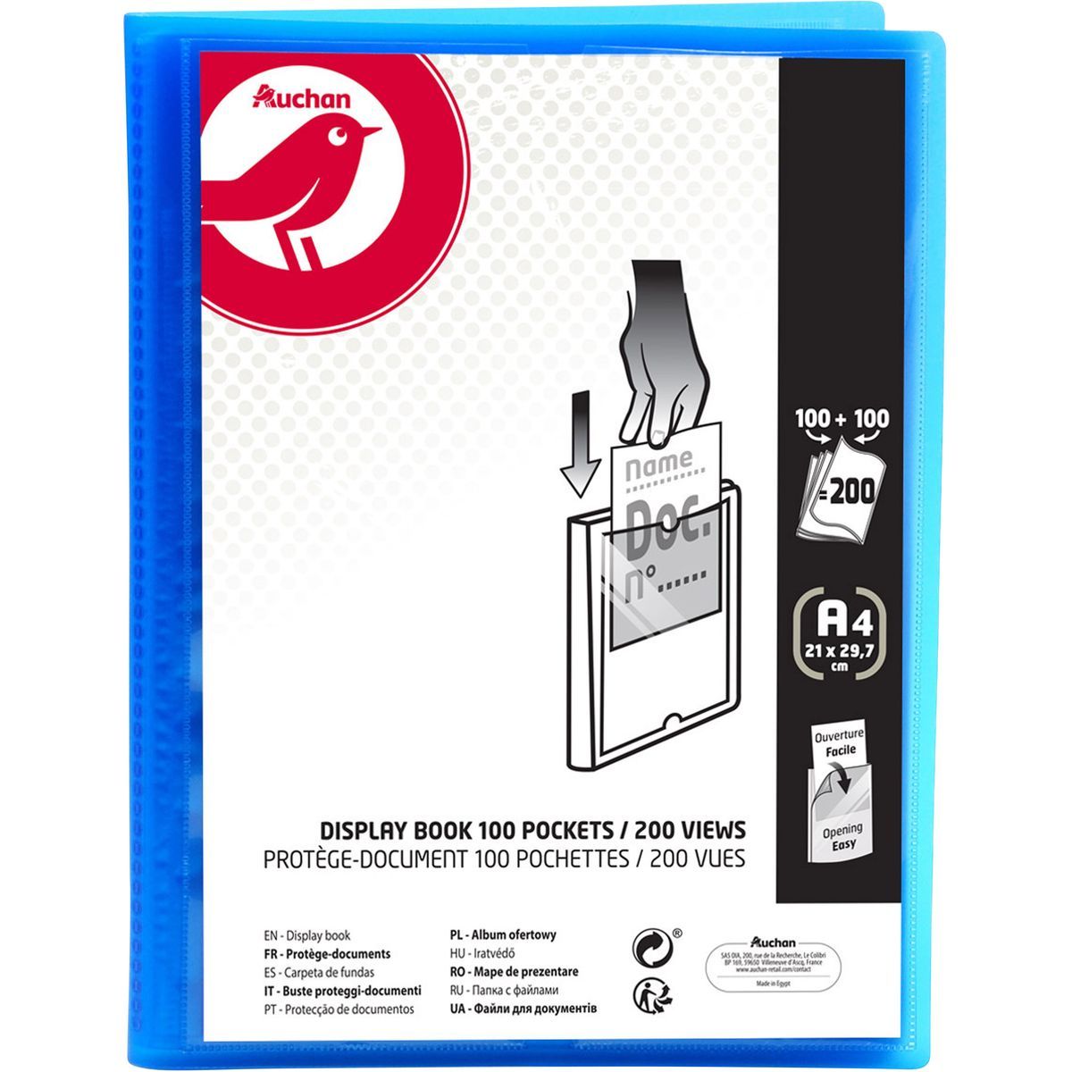 AUCHAN Porte vues A4 souple personnalisable 200 vues bleu