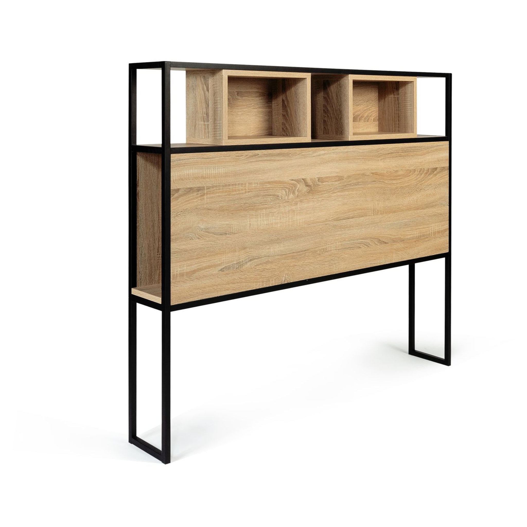 Voir la diapositive 1 : Tête de lit avec niches de rangements esprit industriel pour lits 140 HOUSTON