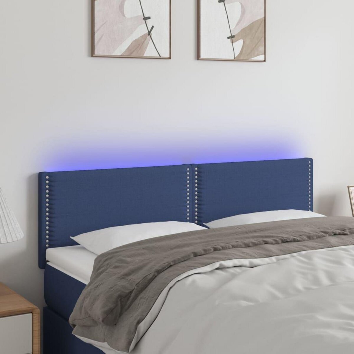 VIDAXL Tete de lit a LED Bleu 144x5x78/88 cm Tissu