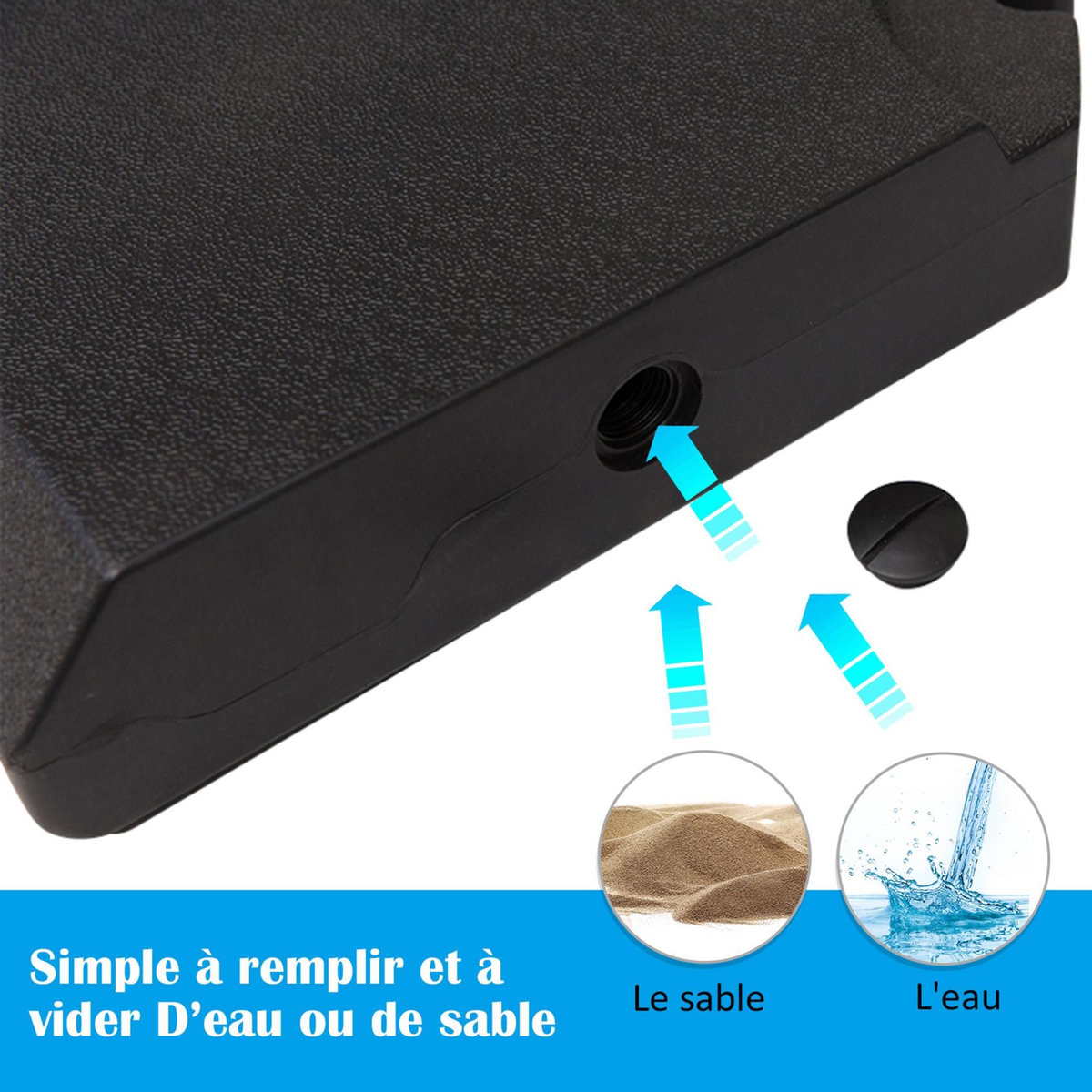 OUTSUNNY Pied de parasol lot de 4 dalles pour parasol à lester dim. tot. 100L x 100l x 9,5H cm HDPE noir