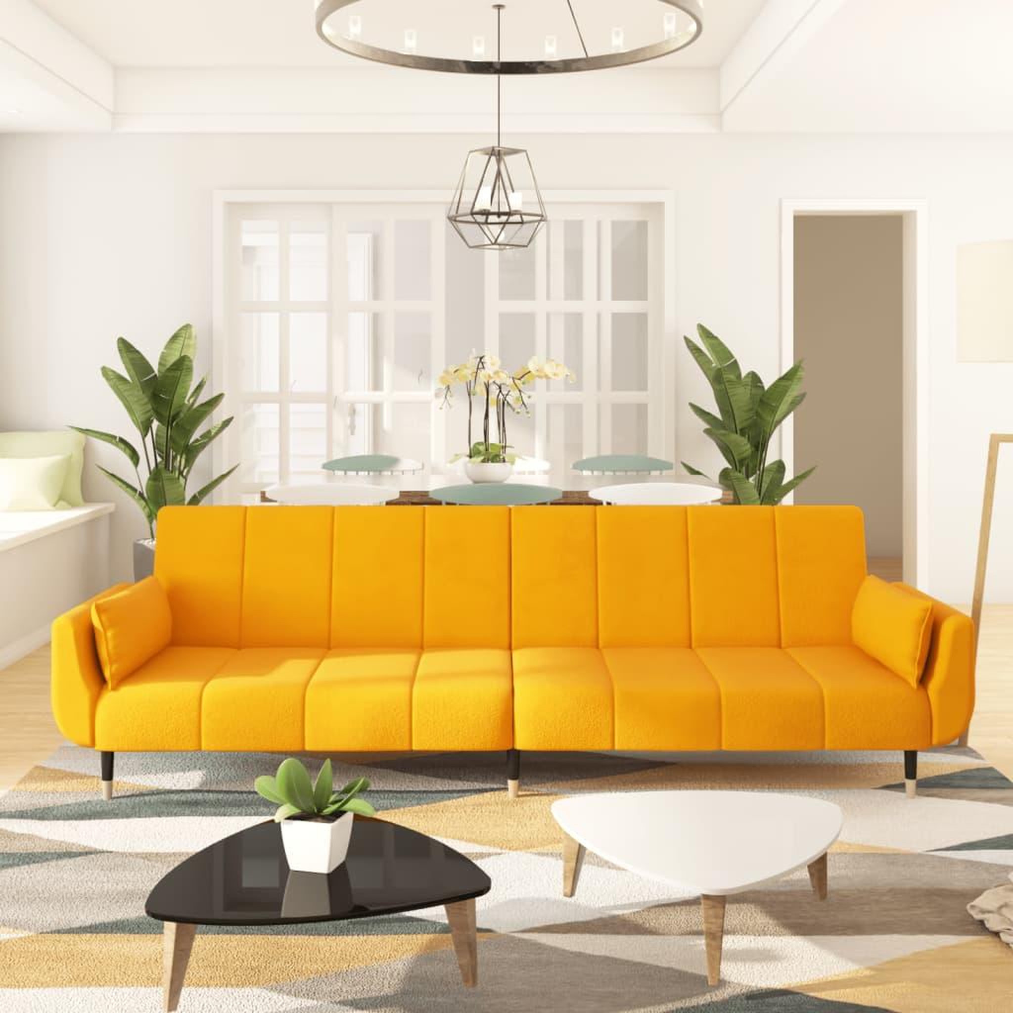Voir la diapositive 1 : VIDAXL Canape-lit a 2 places avec deux oreillers Jaune Velours
