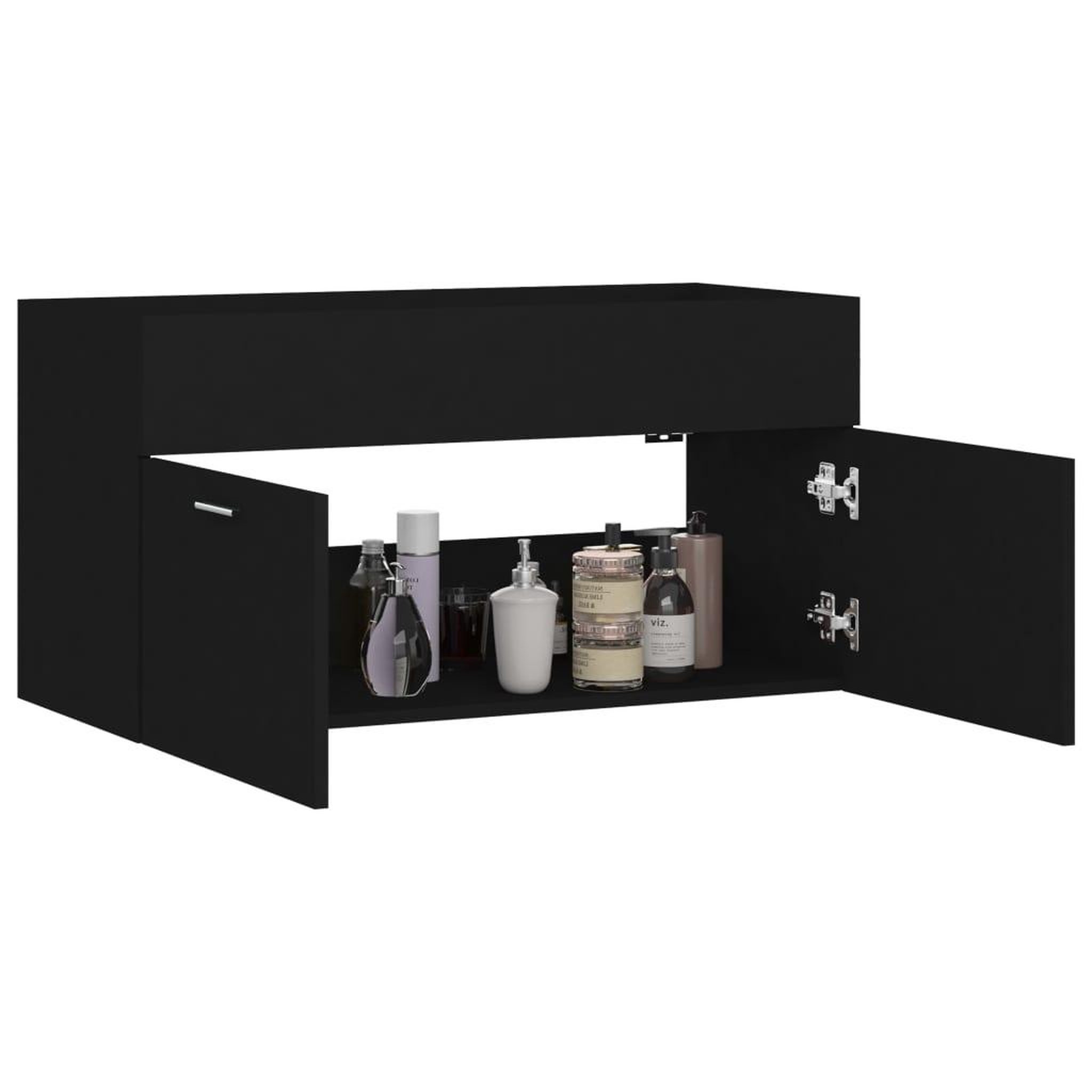 Voir la diapositive 4 : VIDAXL Armoire d'evier Noir 90x38,5x46 cm Bois d'ingenierie