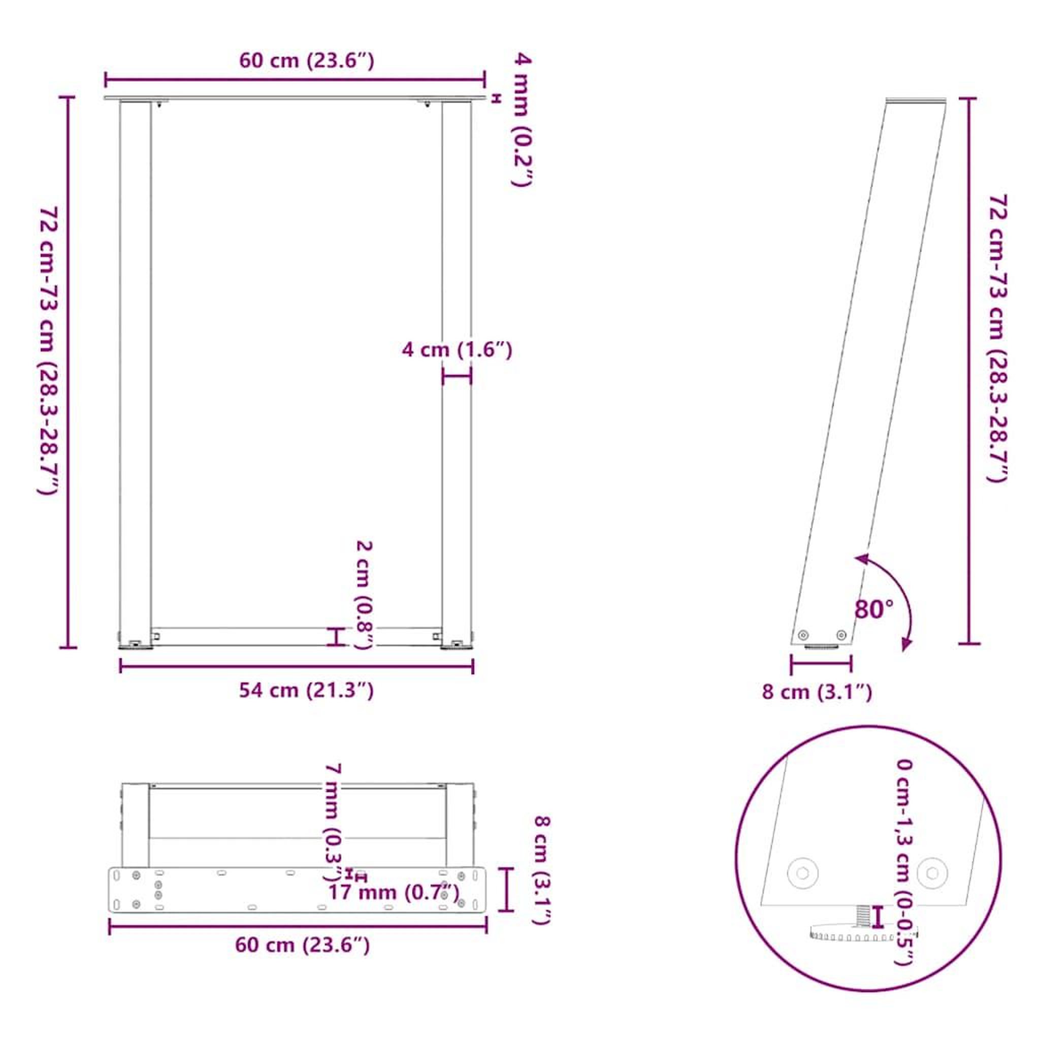 Voir la diapositive 6 : VIDAXL Pieds de table a manger forme de U 2 pcs blanc 60x(72-73) cm