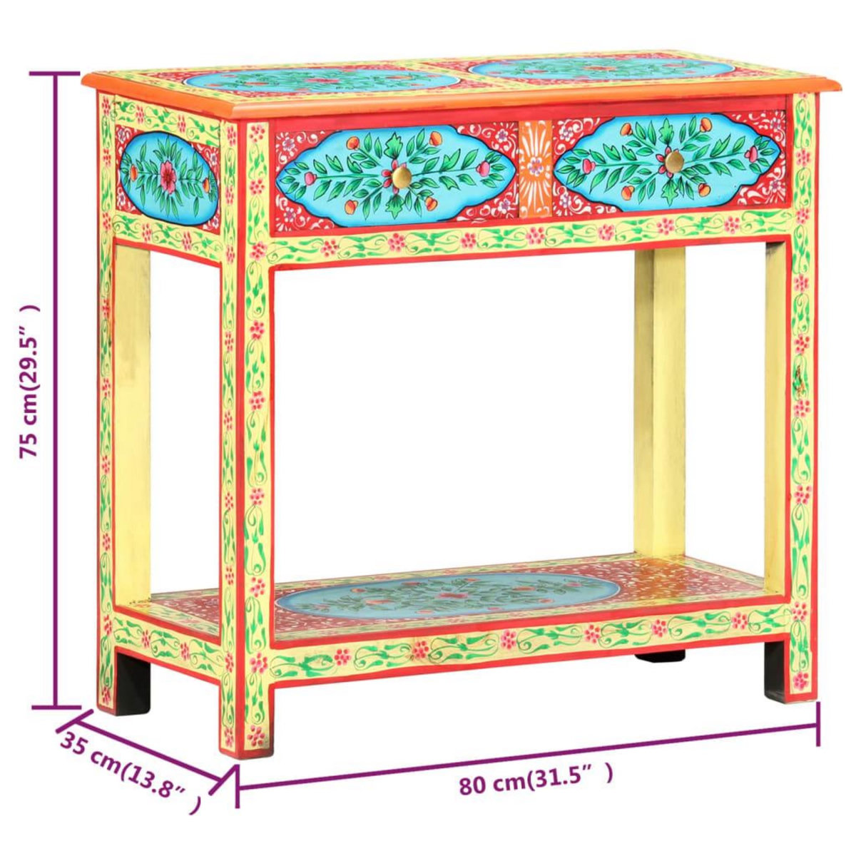 VIDAXL Table console peinte a la main 80x35x75 cm Bois de manguier