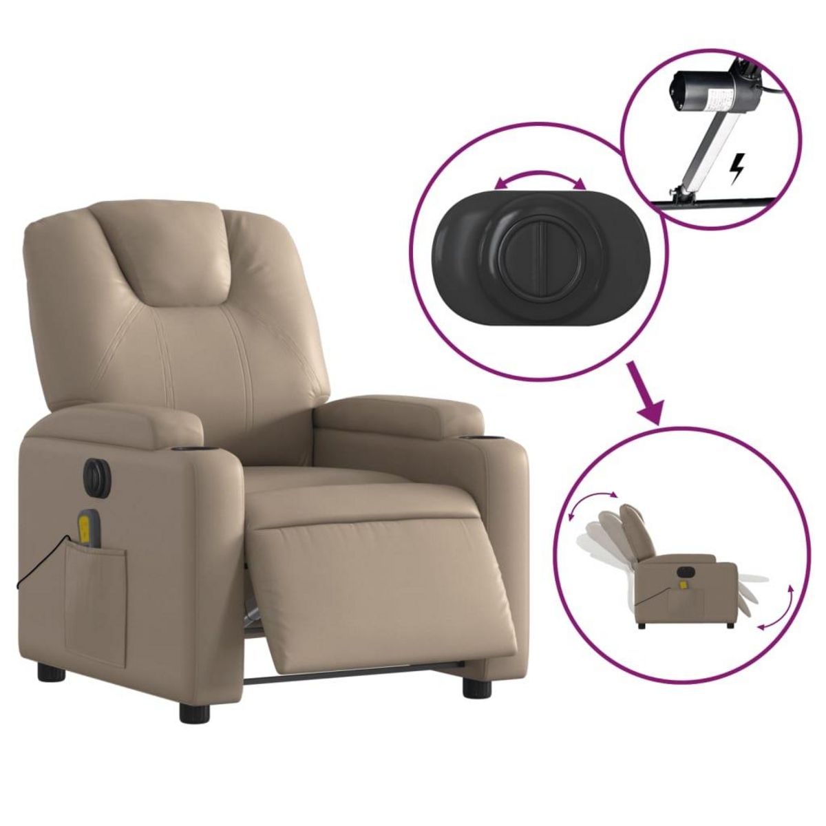 VIDAXL Fauteuil de massage inclinable electrique cappuccino similicuir