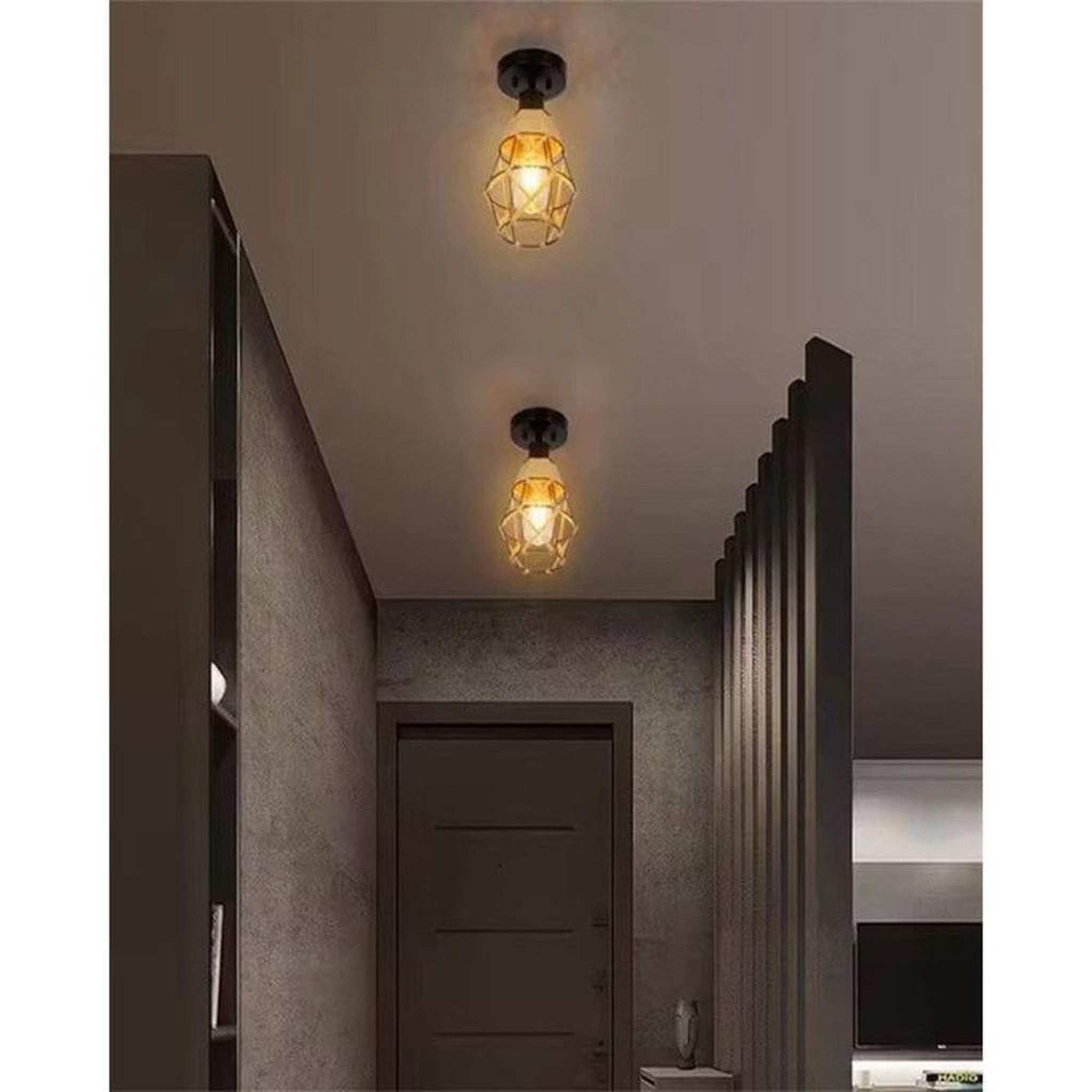 Voir la diapositive 3 : Plafonnier en cage carrée noir en fer et corde de jute lot de 2 E27, abat-jour tressé Ø 15 cm hauteur 18 cm, 40 W max (LED recommandé)