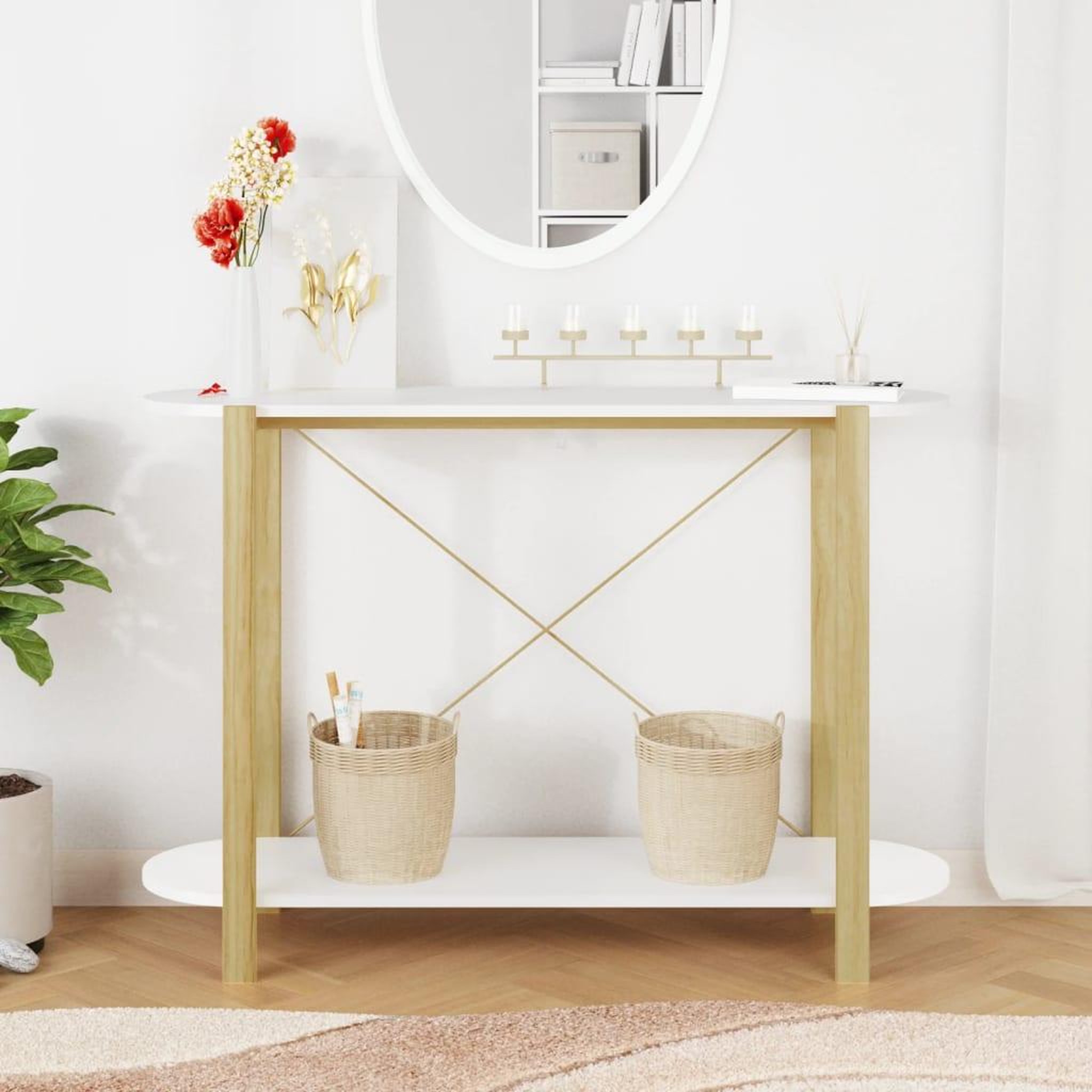 Voir la diapositive 3 : VIDAXL Table console Blanc 110x38x75 cm Bois d'ingenierie