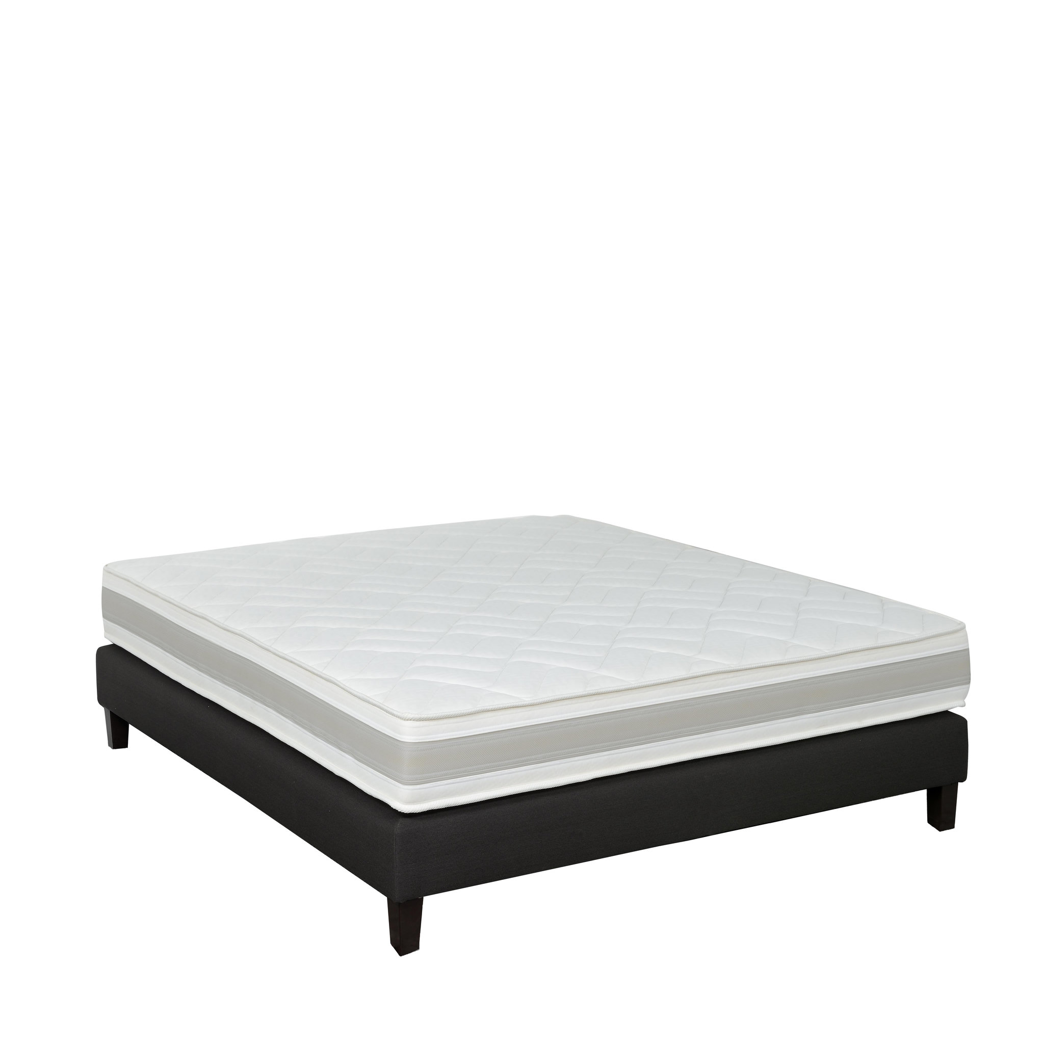 Voir la diapositive 1 : PRESTIGE Collection Ensemble matelas ressorts MORPHEE + sommier déco gris 140x190 cm