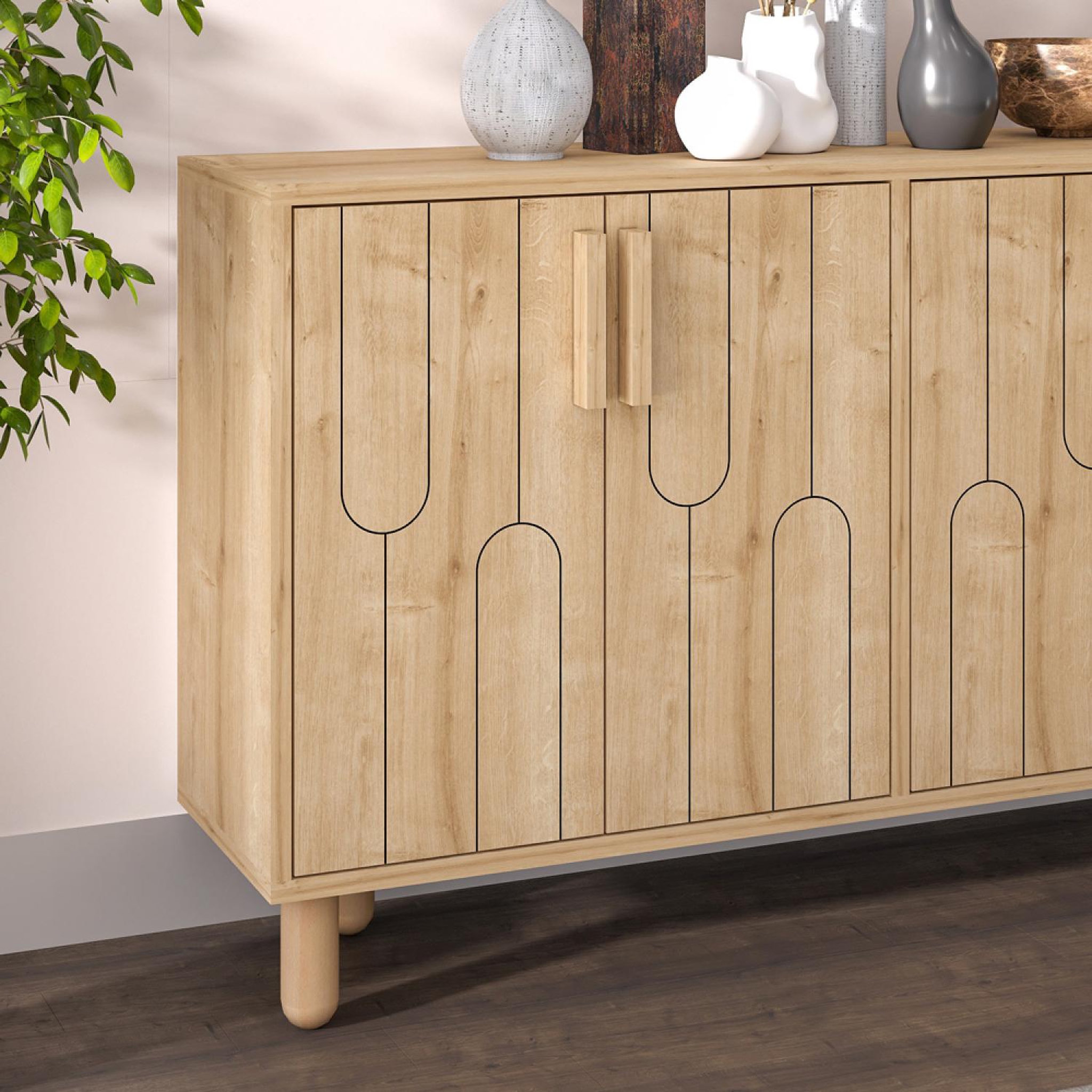 Voir la diapositive 4 : CONCEPT USINE Buffet 4 portes aspect bois design graphique120x73cm VINCI