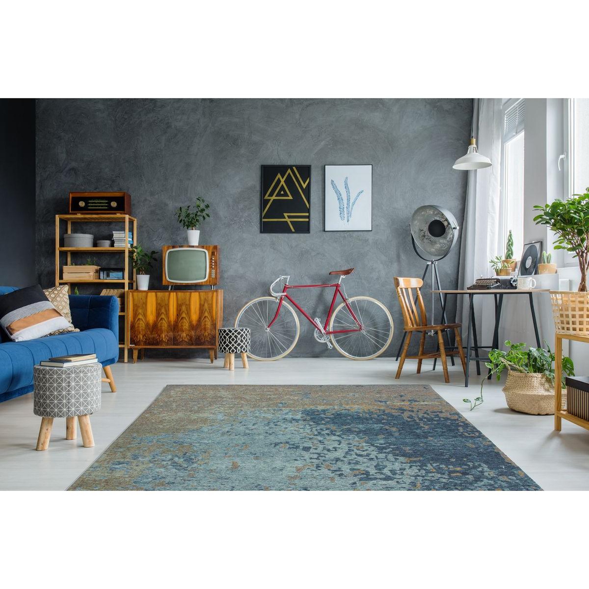 Voir la diapositive 2 : Paris Prix Tapis vintage à poils courts  blaze  bleu