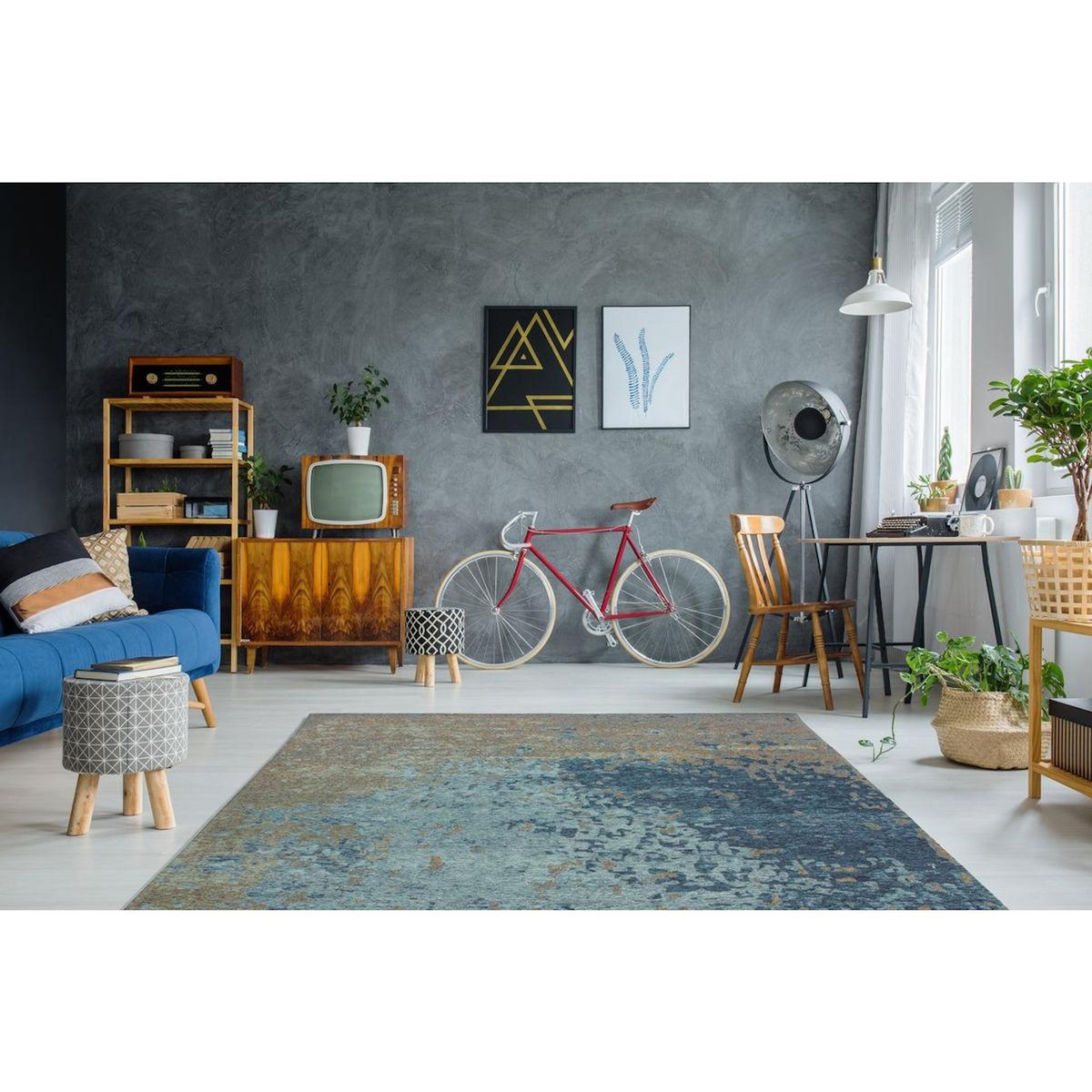 Paris Prix Tapis Vintage à Poils Courts  Blaze  Bleu