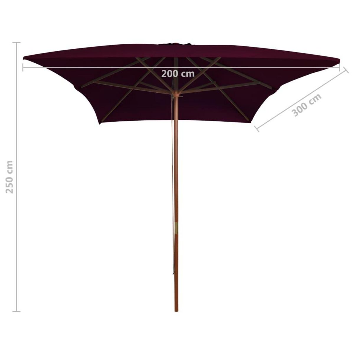 VIDAXL Parasol de jardin avec mat en bois rouge bordeaux 200x300 cm