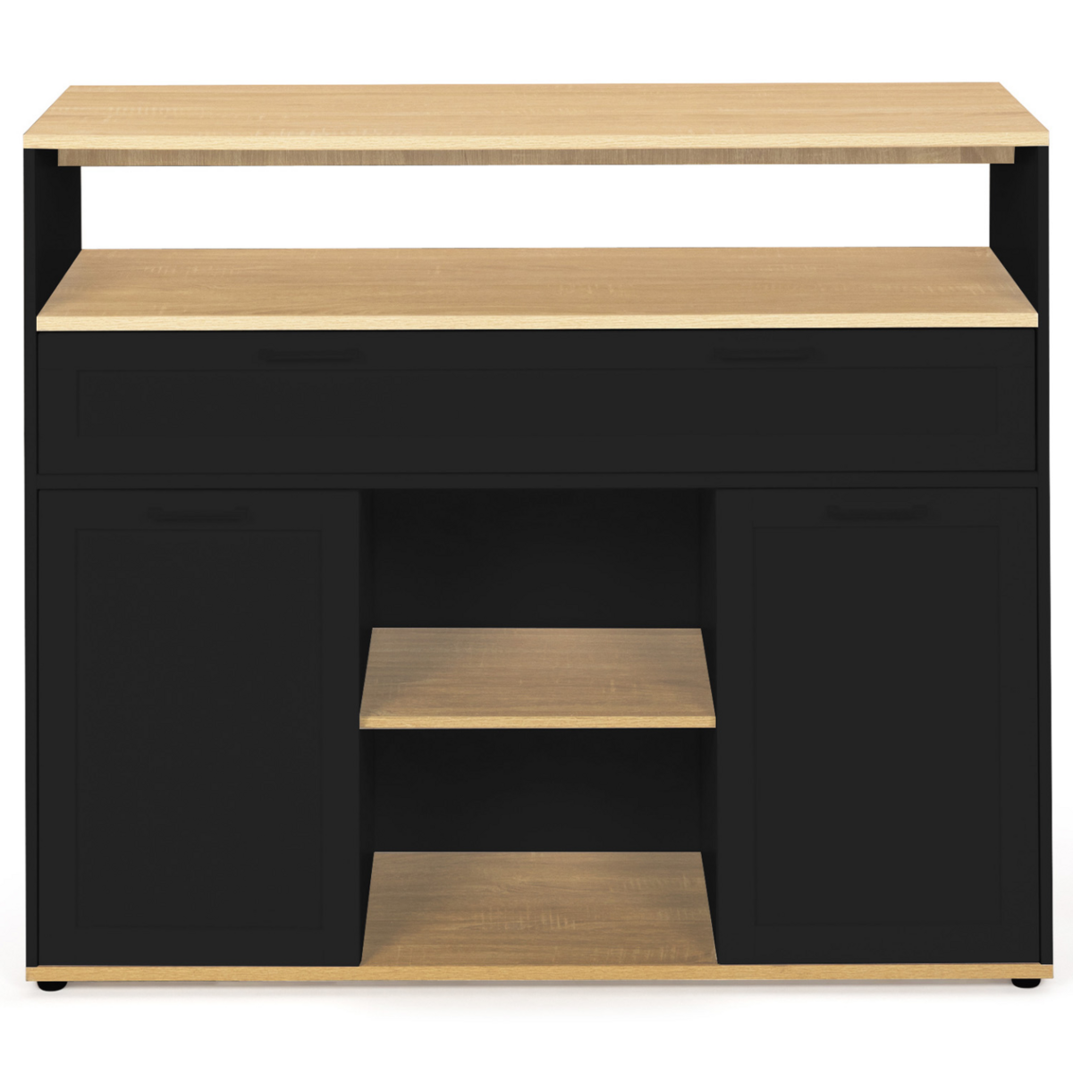 ID MARKET Meuble de bar extensible en table à manger 2 personnes VITO noir et plateau bois