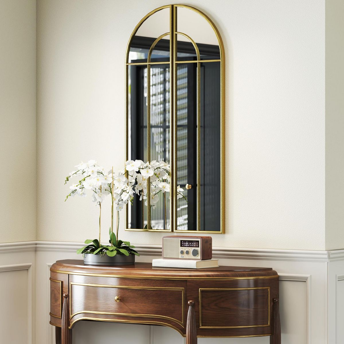 HOMCOM Miroir mural style verrière dim. panneau 30 x 120 cm métal doré verre