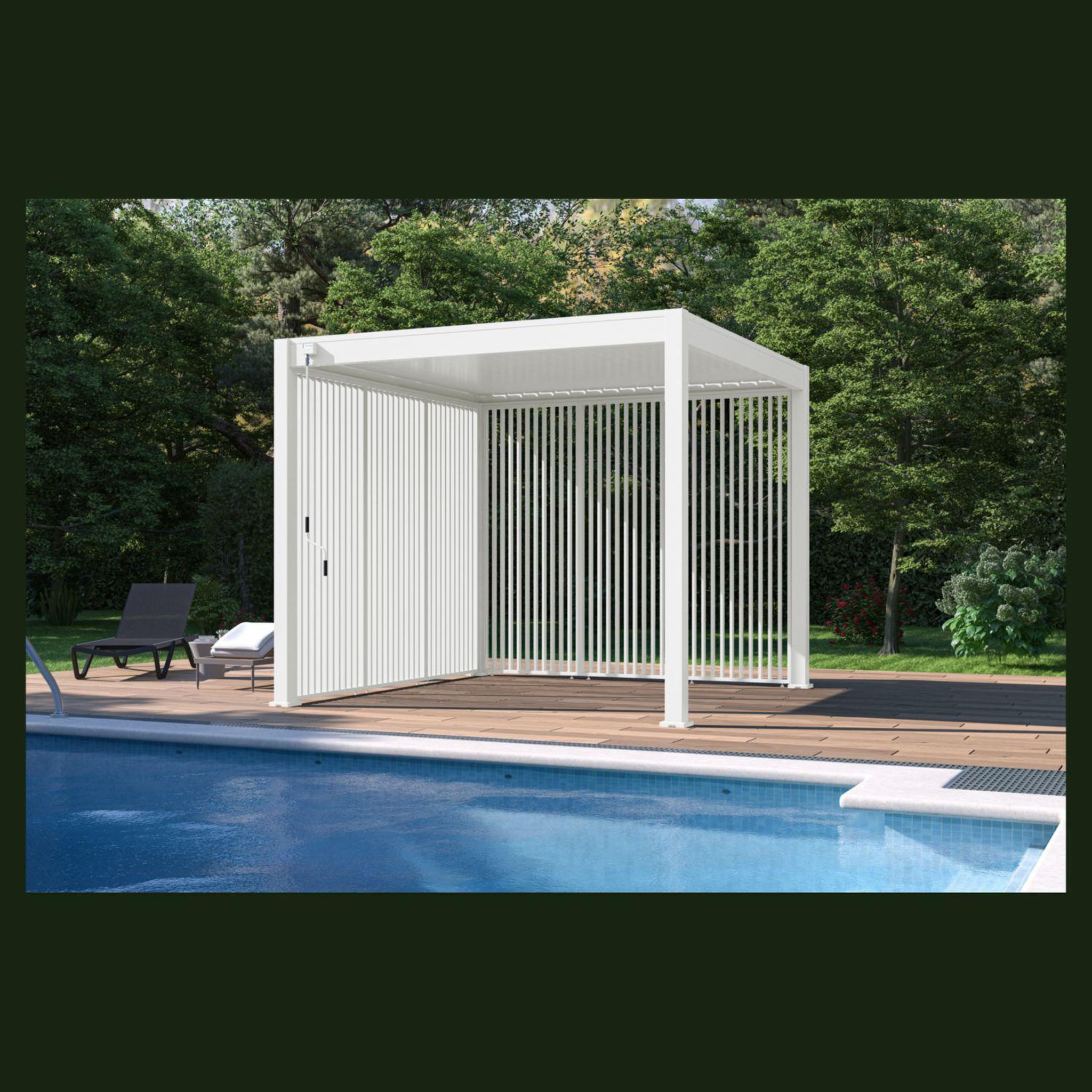Voir la diapositive 2 : Panneau brise-vue Aluminium Pergola Bioclimatique OMBREA® - largeur 1 m - Blanc - ventelles verticales
