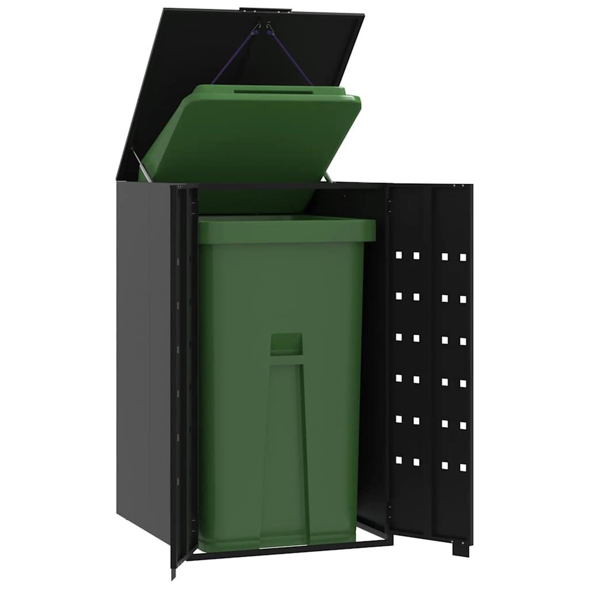 VIDAXL Rangement a roulettes pour poubelles pour bac unique noir acier