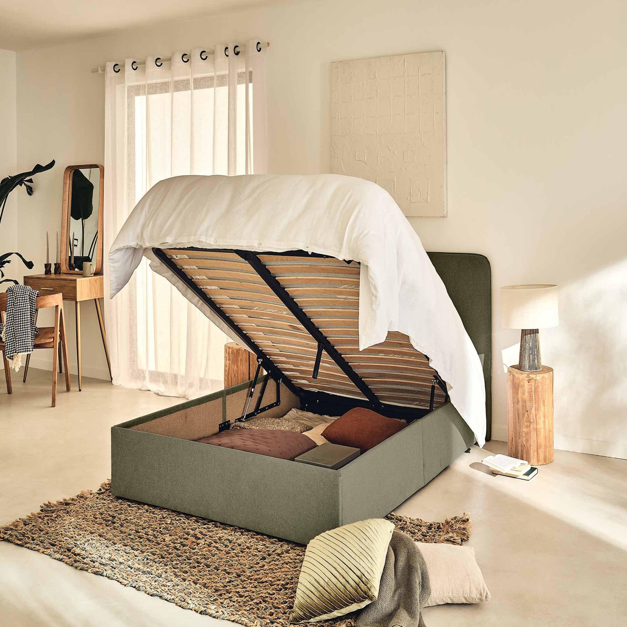 Voir la diapositive 3 : BEST MOBILIER Goyave - lit coffre - 160x200 - en tissu - sommier inclus