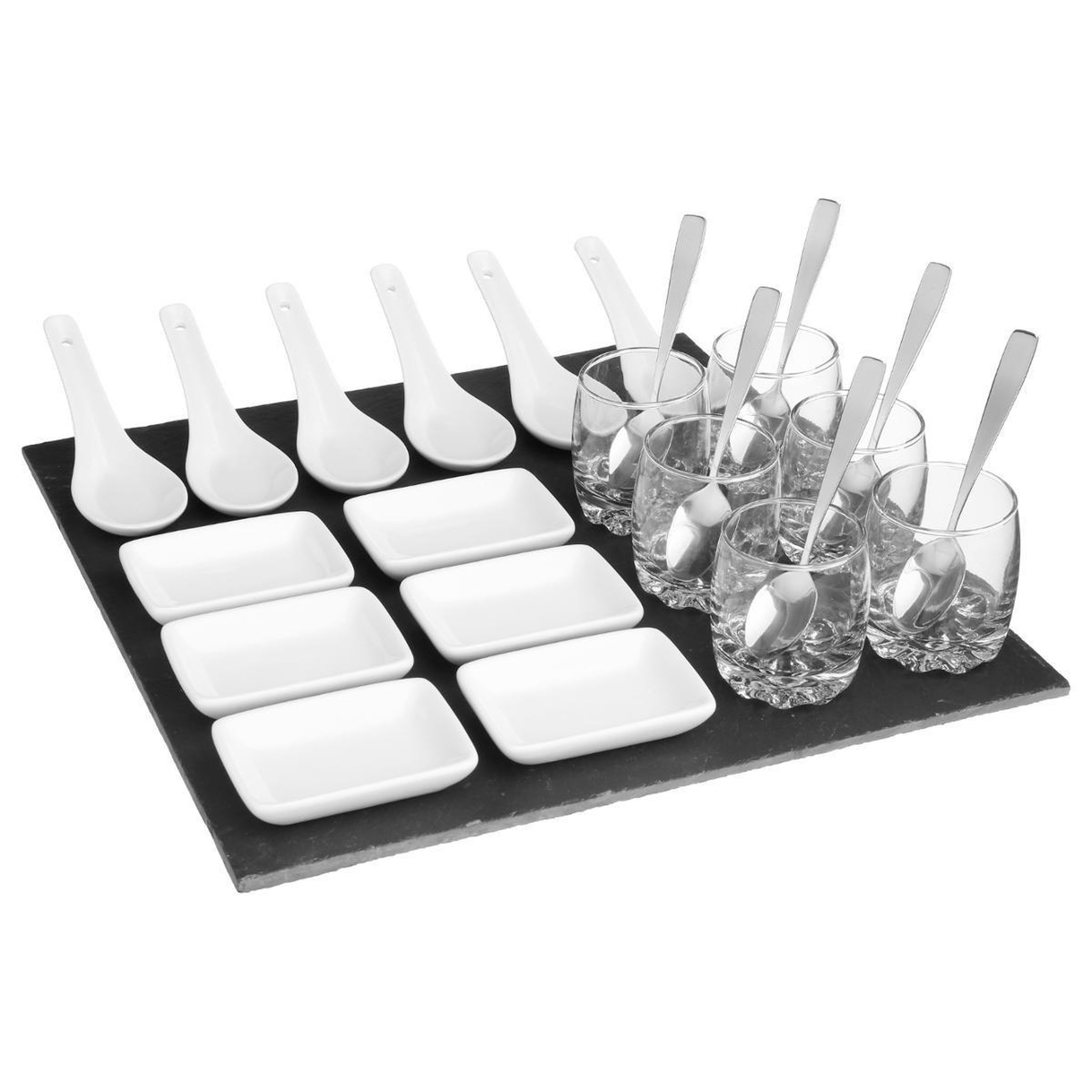 SECRET DE GOURMET Set apéritif 25 pièces carré  ardoise  30cm blanc