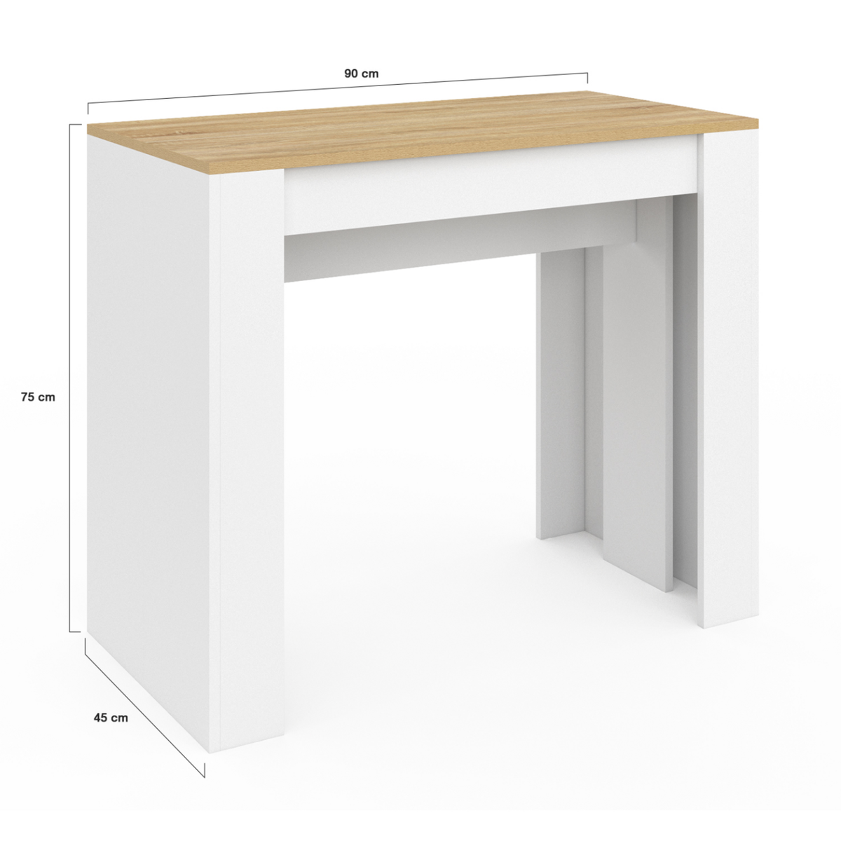 ID MARKET Table console extensible ORLANDO 14 personnes 300 cm blanc et façon hêtre