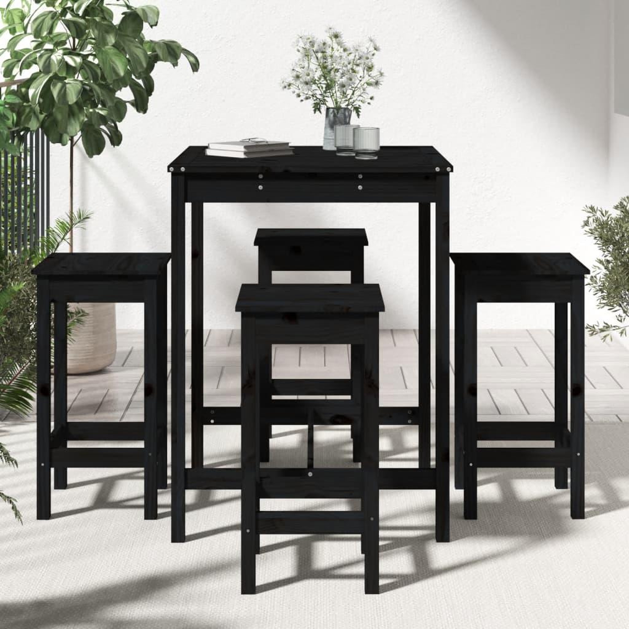 Voir la diapositive 3 : VIDAXL Ensemble de bar de jardin 5 pcs noir bois de pin massif