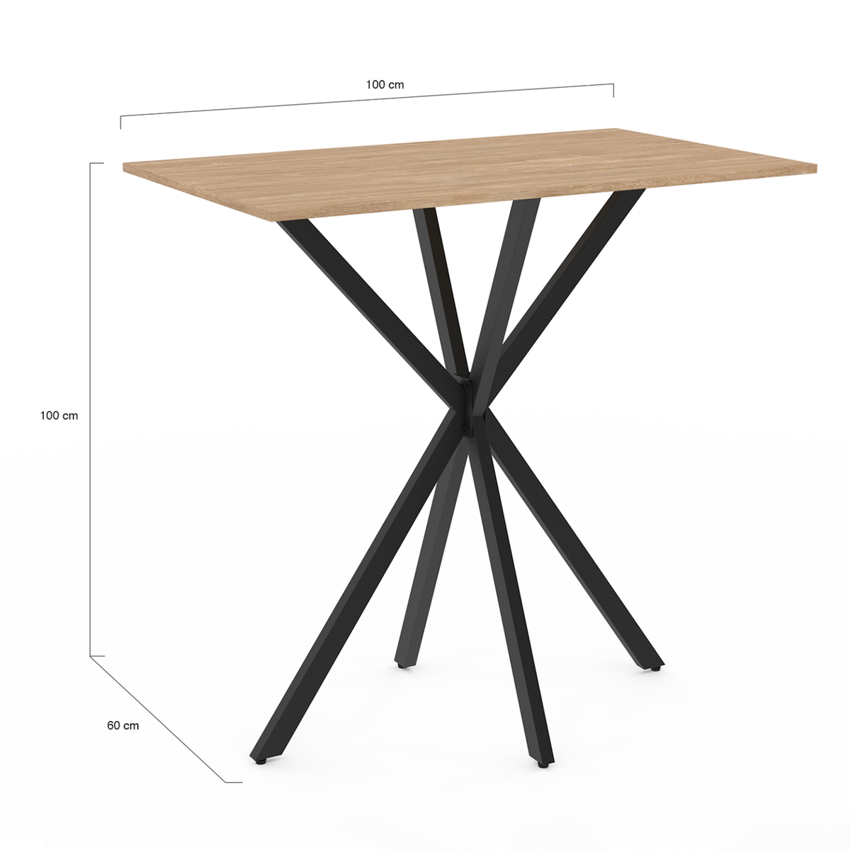 ID MARKET Table haute de bar rectangulaire ALIX pied araignée bois et noir 100 cm