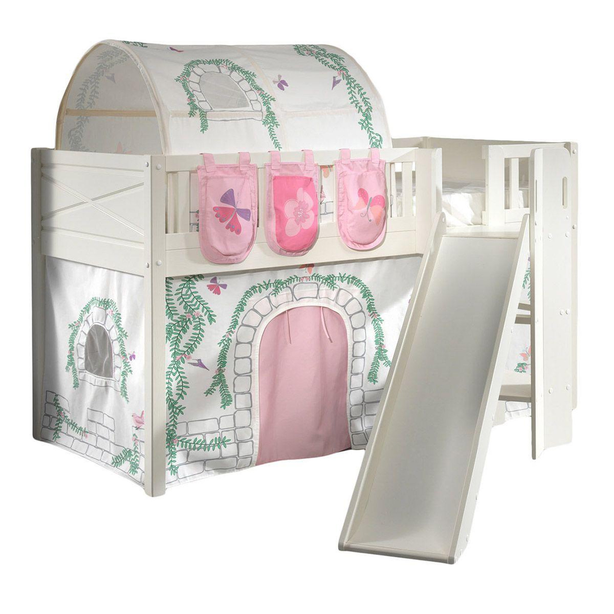 Paris Prix Lit enfant toboggan, tente, tunnel & 3 pochettes  scott birdy  90x200cm blanc