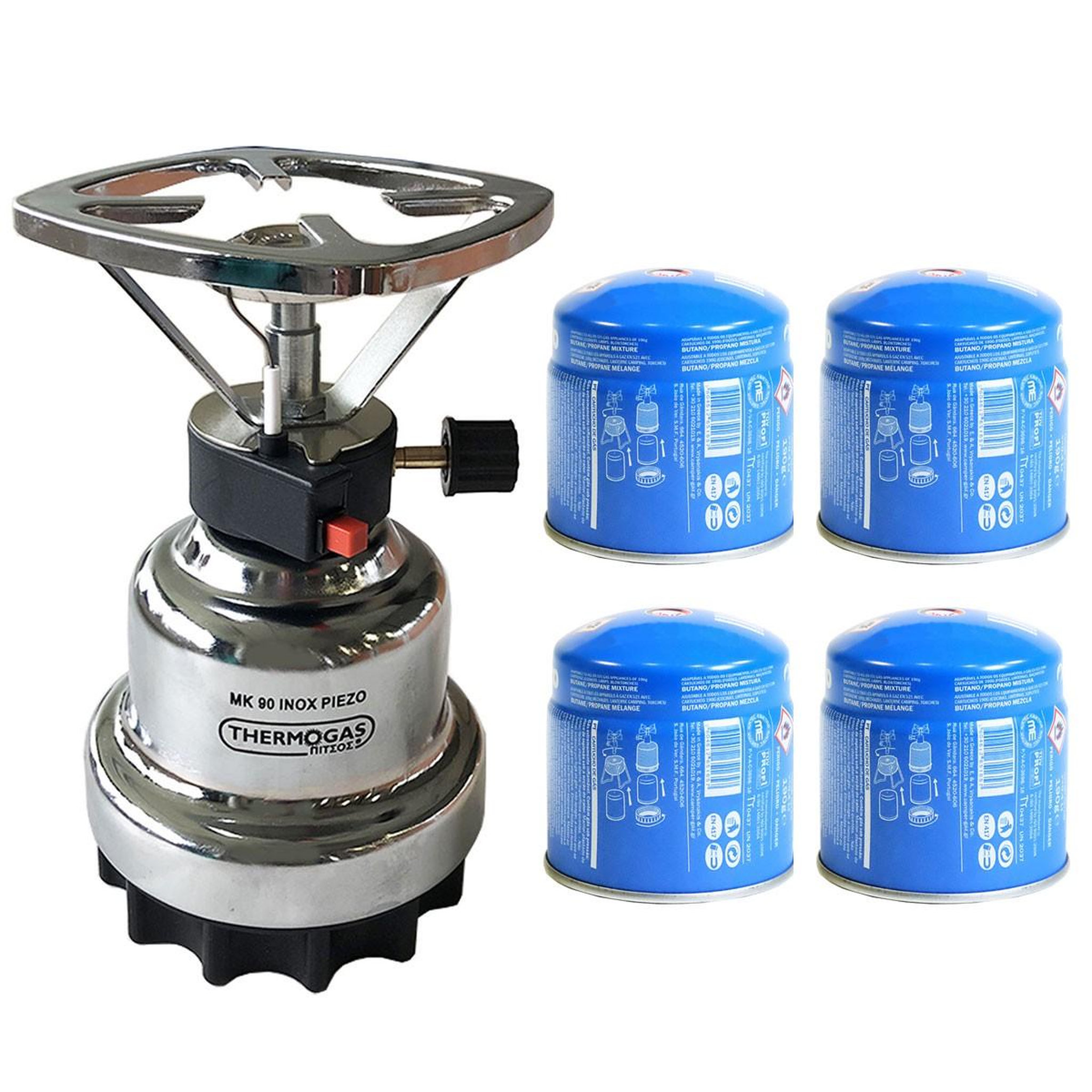 Voir la diapositive 1 : CAMPER GAZ Rechaud à gaz 1200w piezo coque inox + 4 cartouches de gaz 190gr camper gaz