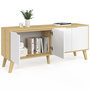 Voir la diapositive 4 : ID MARKET Buffet bas scandinave 140 cm FINN  4 portes blanc et bois façon hêtre