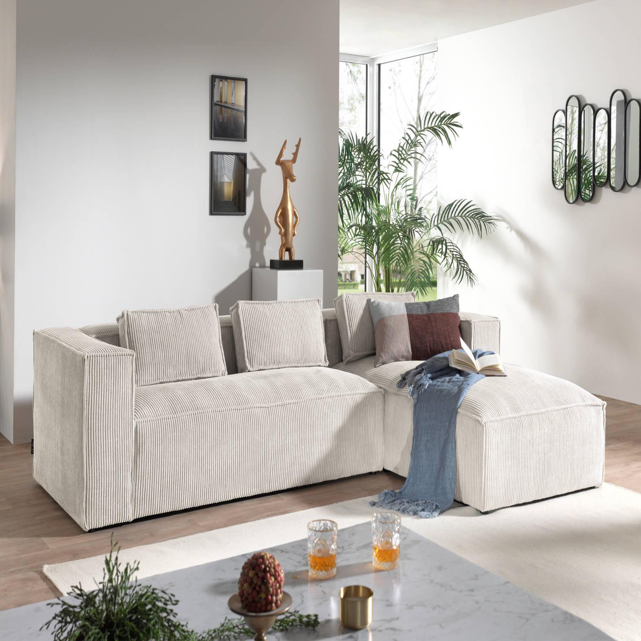 LISA DESIGN Stella - canapé d'angle - en velours côtelé - 4 places -style contemporain - droit. Coloris disponibles : Gris, Bleu, Beige, Marron, Orange, Rose, Vert