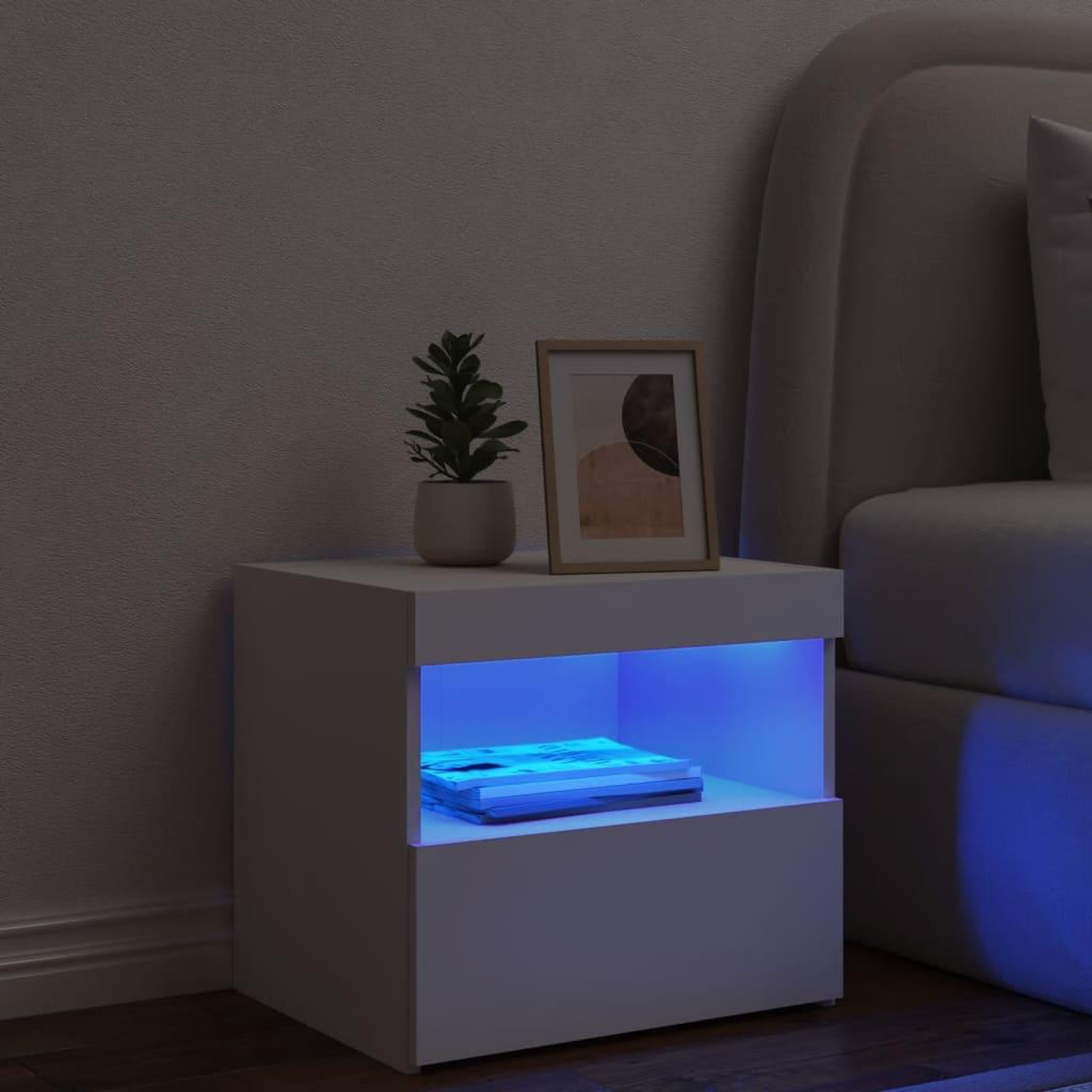 Voir la diapositive 4 : VIDAXL Table de chevet avec lumieres LED blanc 50x40x45 cm