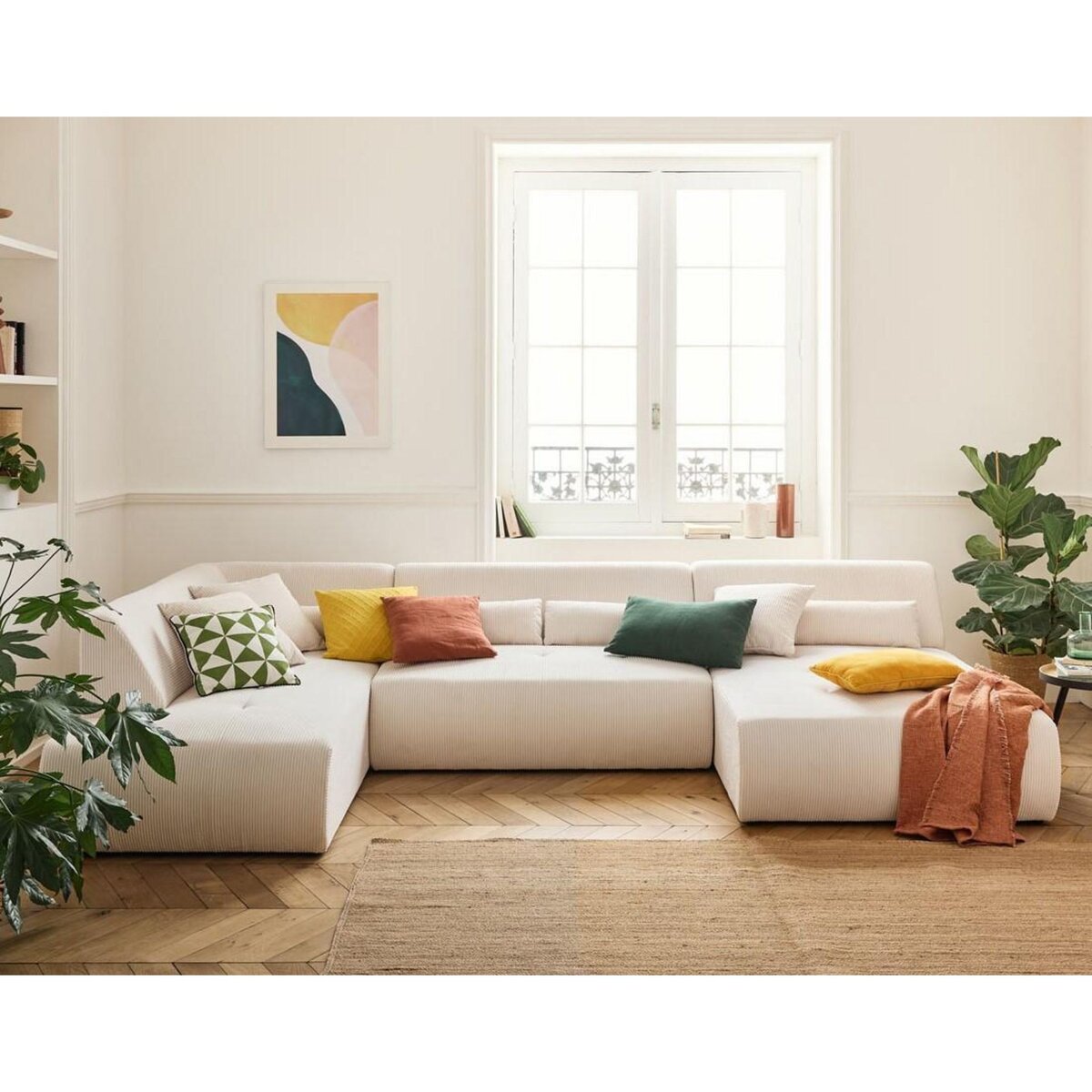 LISA DESIGN Onyx - canapé panoramique modulable d'angle gauche 7 places - en velours côtelé